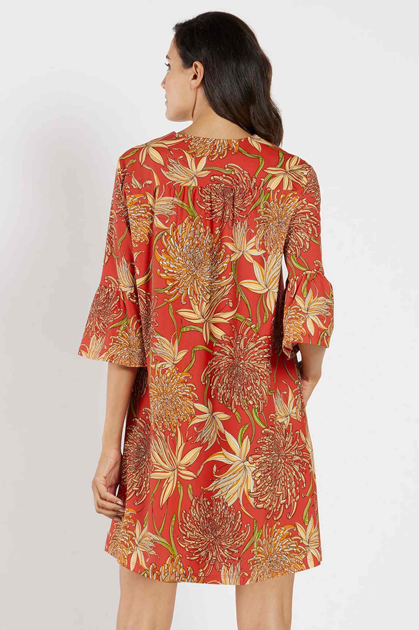 Floral Print Mandarin Collar Split V Neck Shift Dress