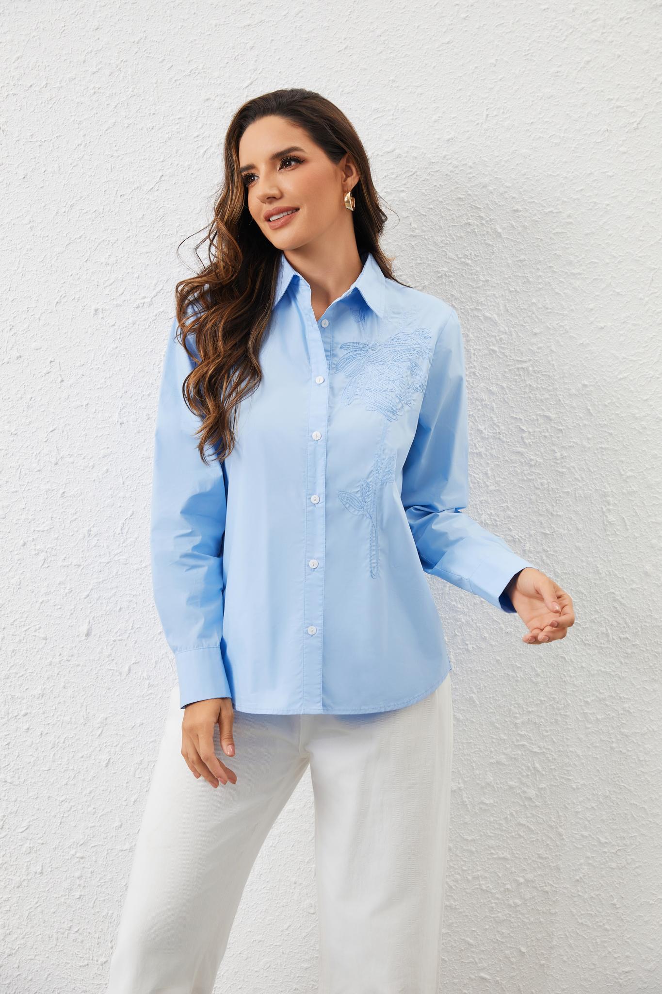 Ezabutus Embroidered Light Blue Button Down Shirt