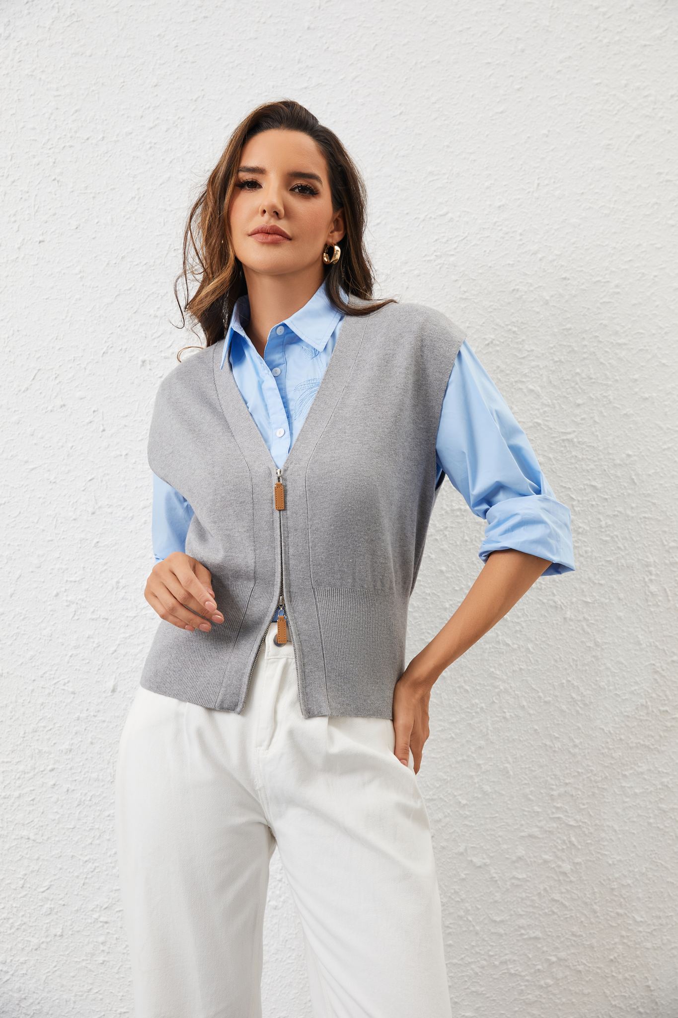 Ezabutus Embroidered Light Blue Button Down Shirt