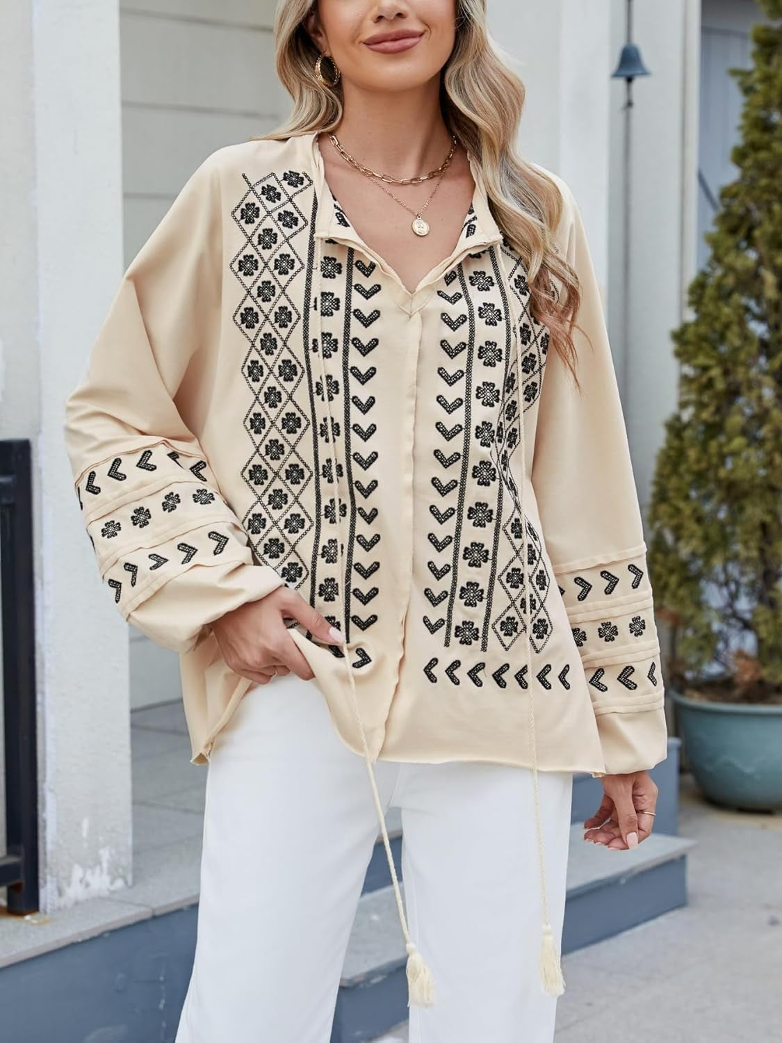 Kedera Boho Embroidered Babydoll Top