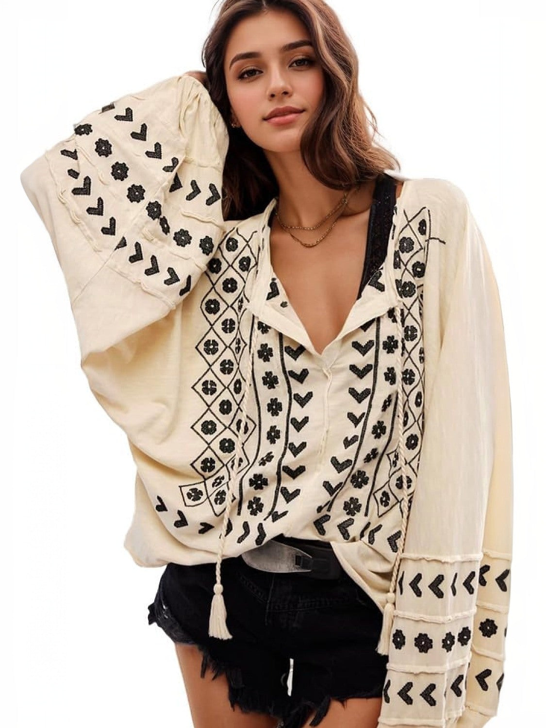 Kedera Boho Embroidered Babydoll Top
