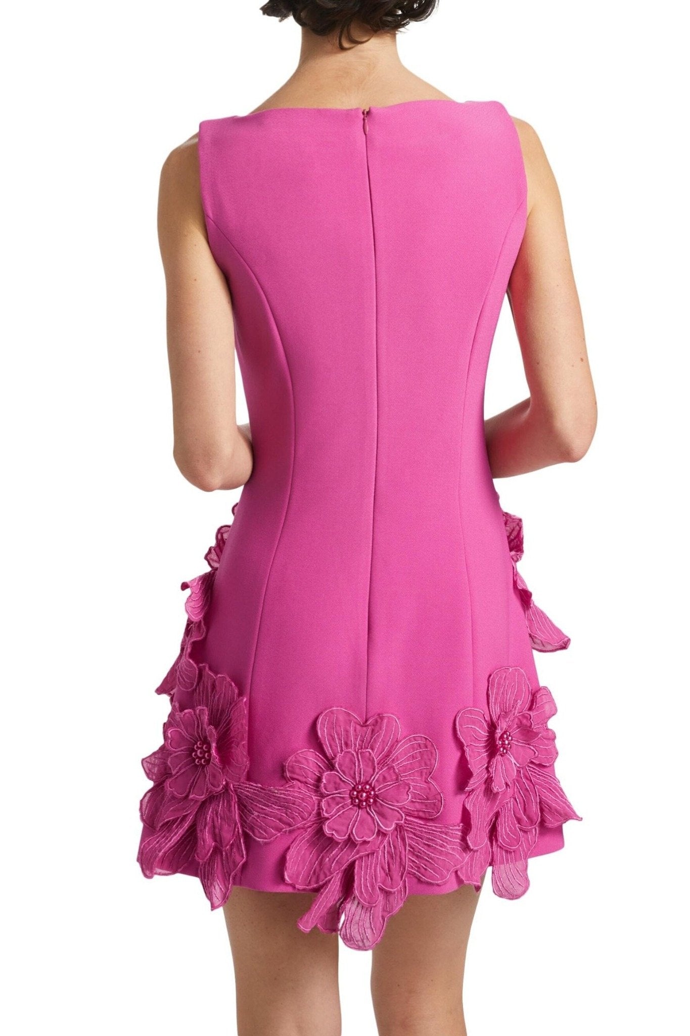 Ezabutus 3D Floral Wide Neck A Line Mini Dress – Pink & White