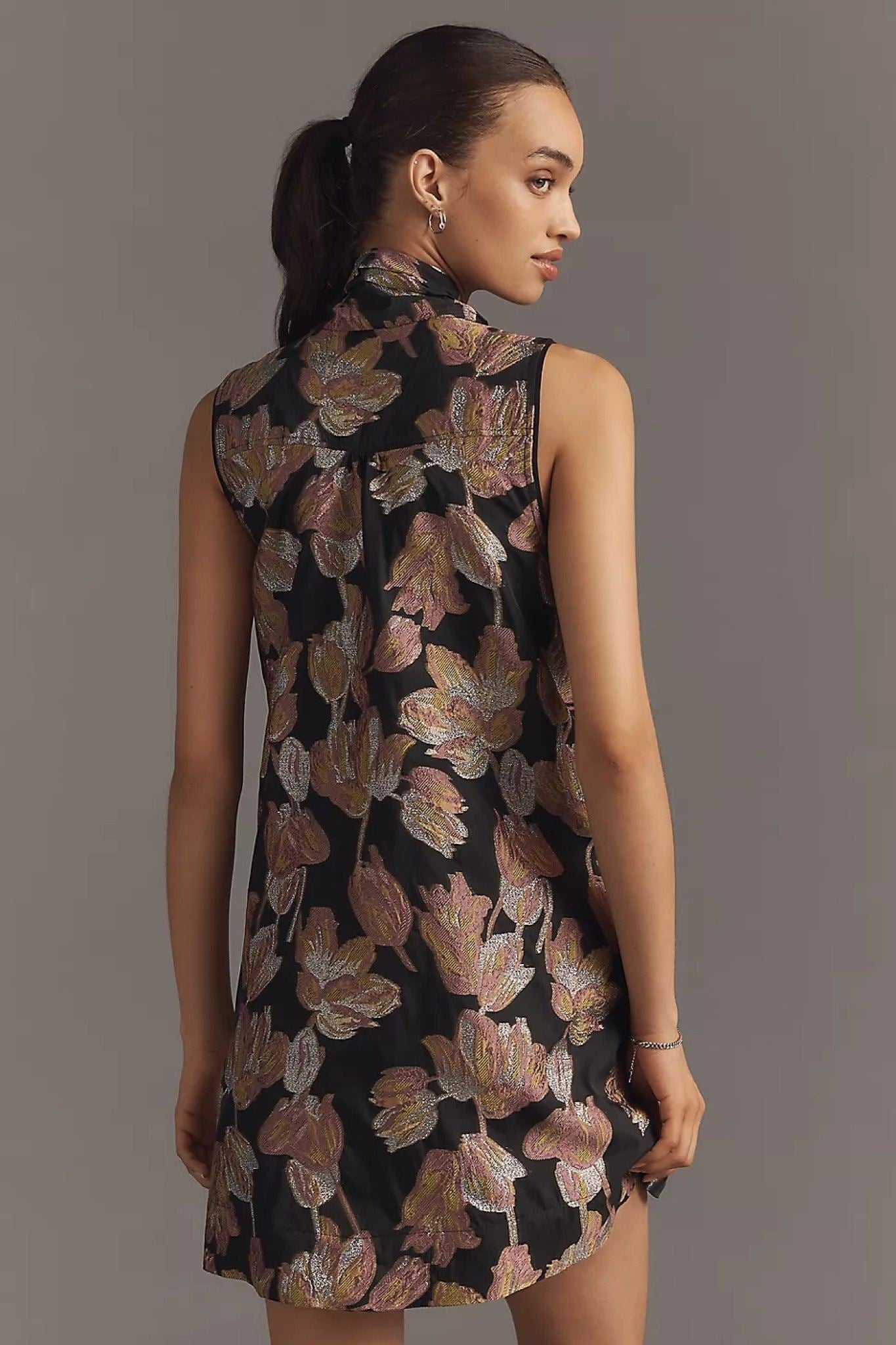 Ezabutus Floral Jacquard Mini Dress With Oversized Bow Neckline