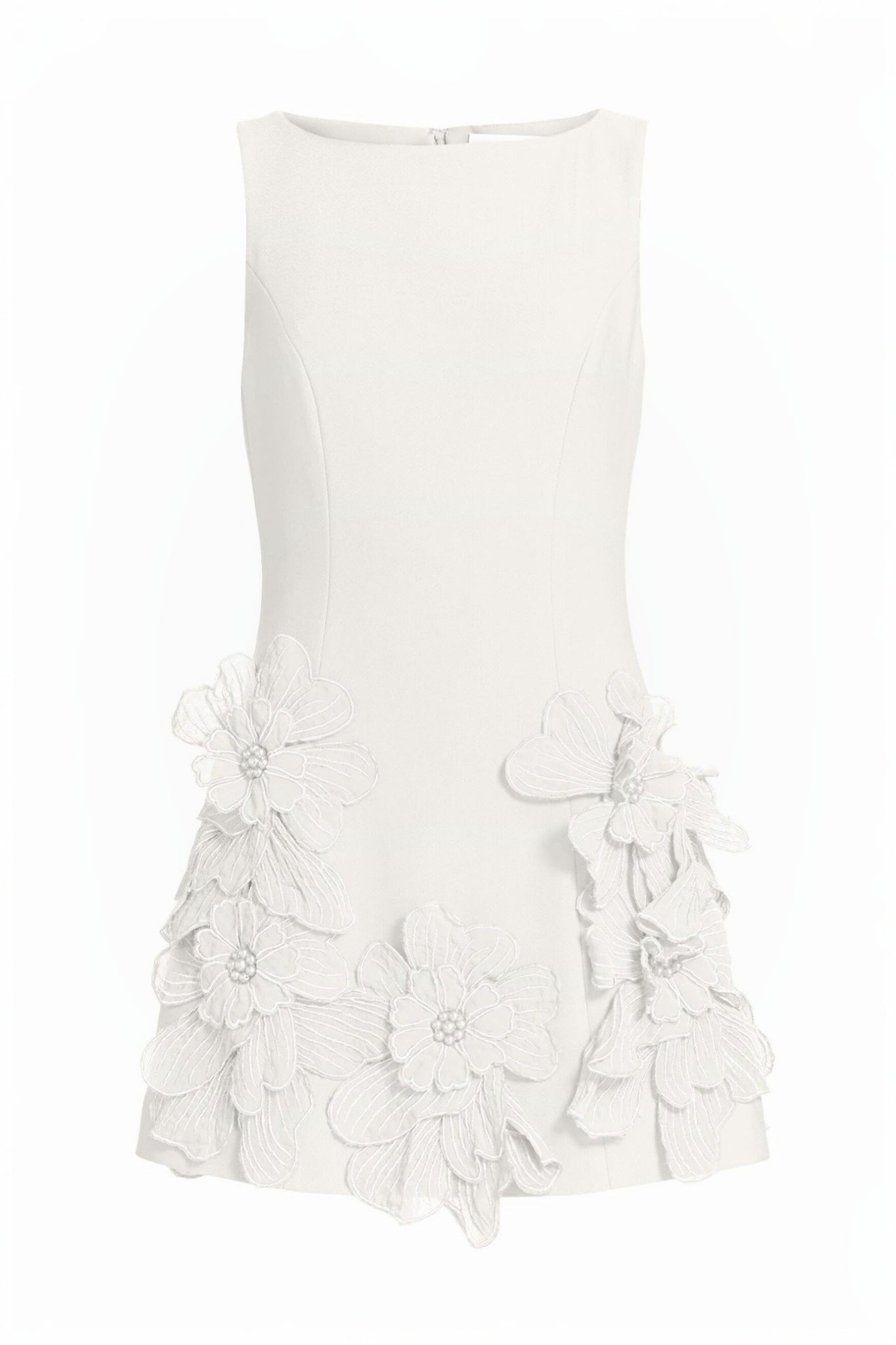 Ezabutus 3D Floral Wide Neck A Line Mini Dress – Pink & White