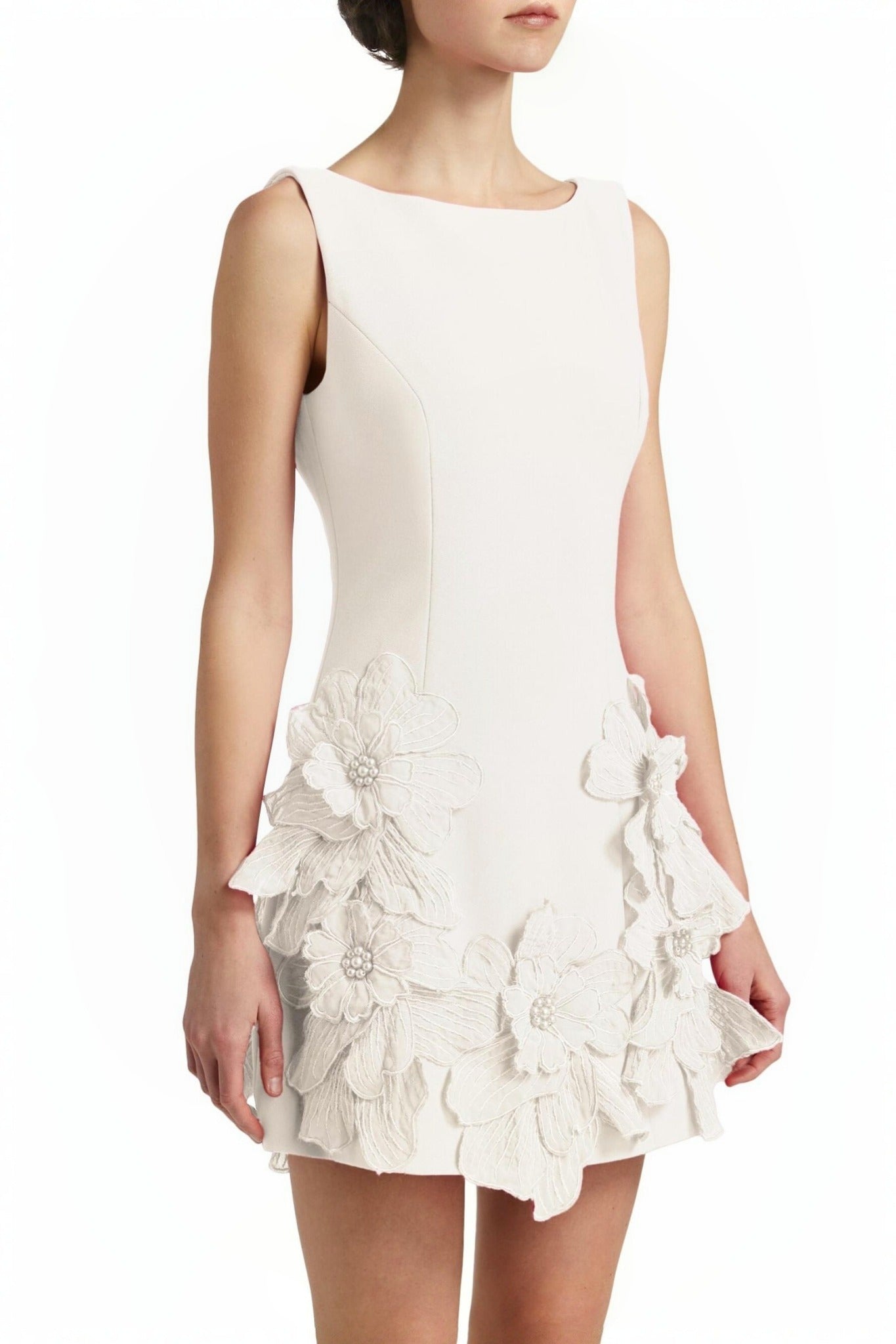 Ezabutus 3D Floral Wide Neck A Line Mini Dress – Pink & White