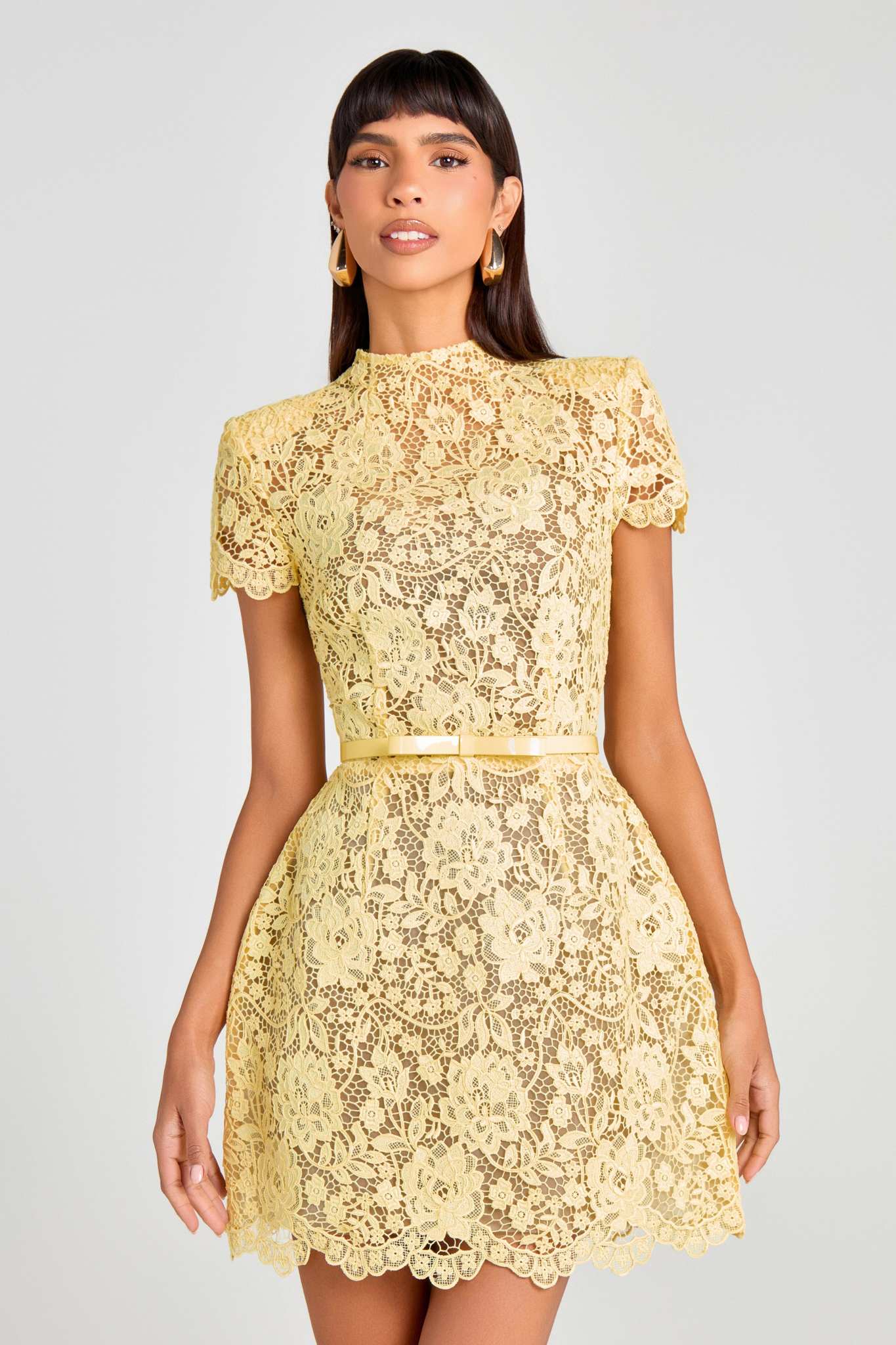 Ezabutus Floral Lace Mini Dress With Nude Lining – Available in Yellow, Black & White
