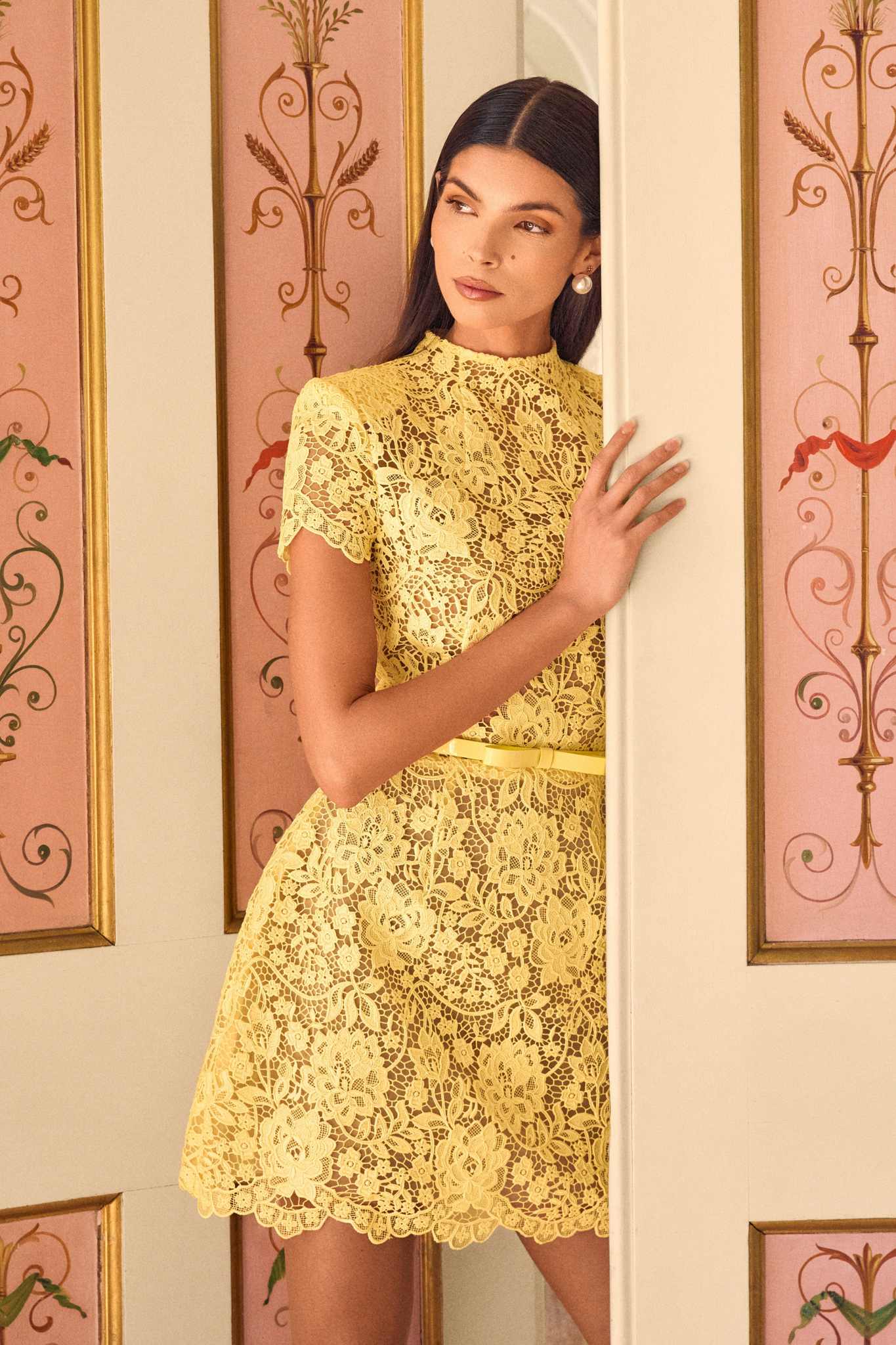 Ezabutus Floral Lace Mini Dress With Nude Lining – Available in Yellow, Black & White