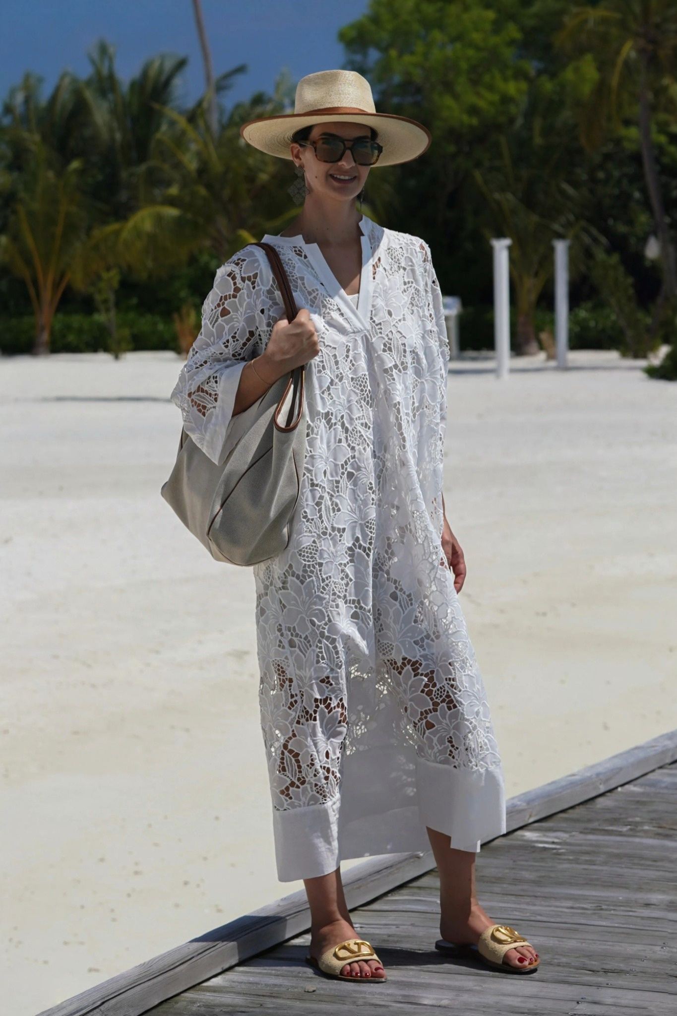Ezabutus Lightweight Floral Lace Maxi Cover Up Dress