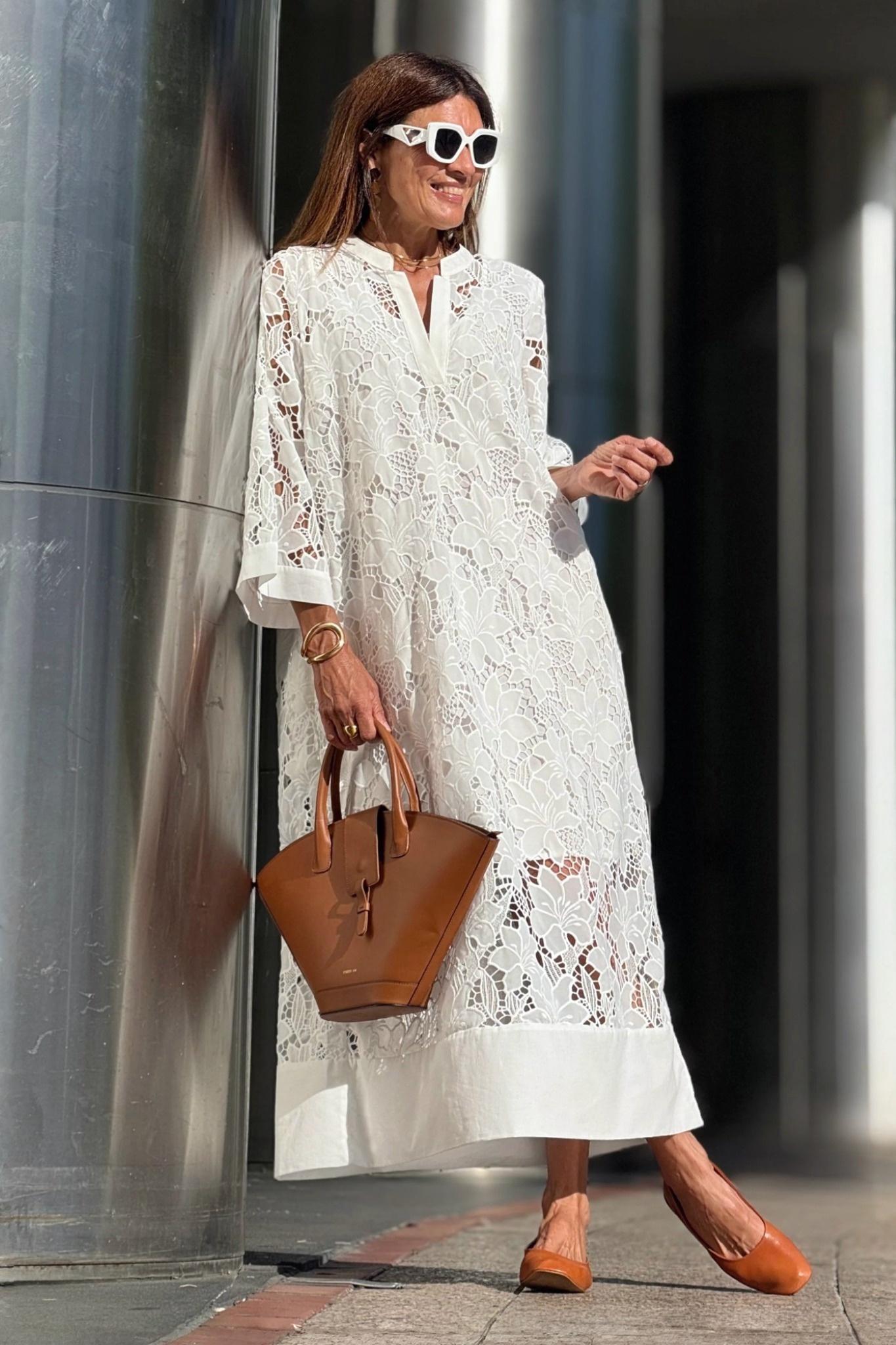 Ezabutus Lightweight Floral Lace Maxi Cover Up Dress