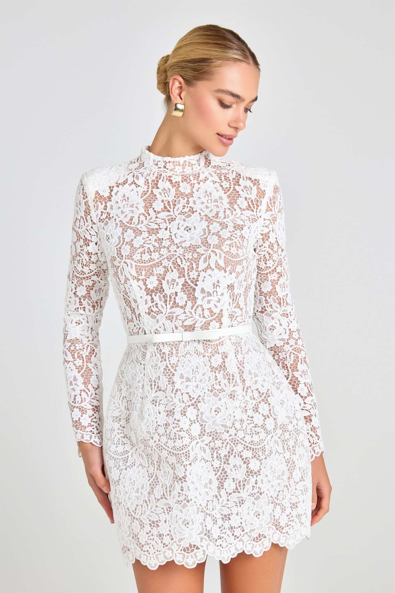 Ezabutus Floral Lace Mini Dress With Nude Lining – Available in Yellow, Black & White