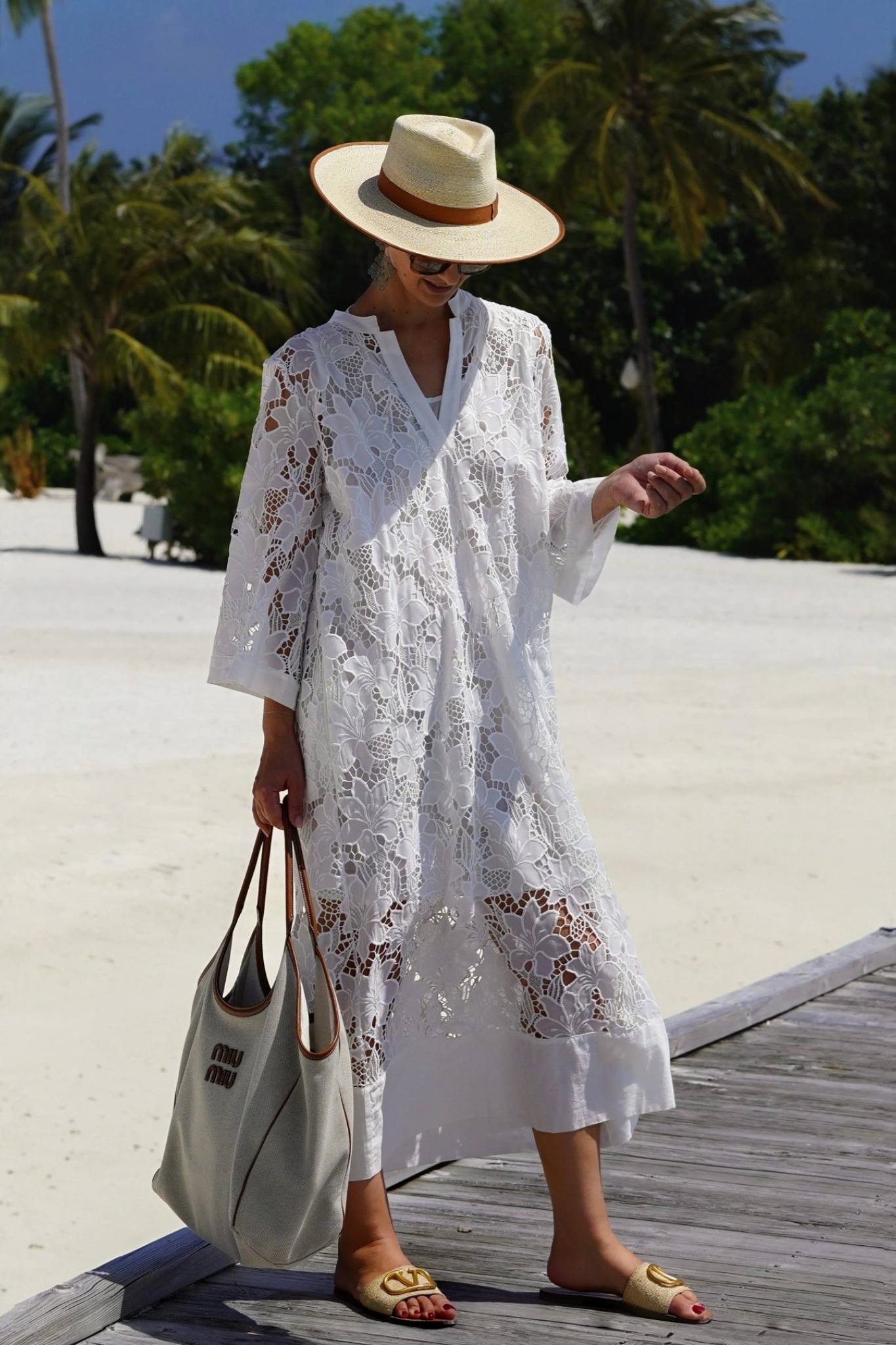 Ezabutus Lightweight Floral Lace Maxi Cover Up Dress