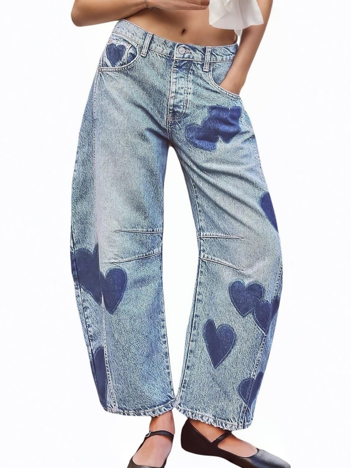 Lifeshe Low Waist Heart Barrel Jeans