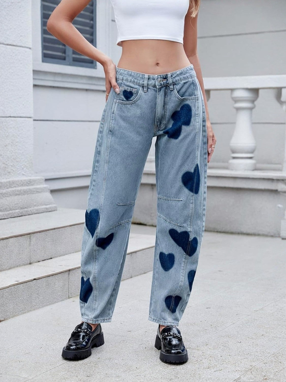 Lifeshe Low Waist Heart Barrel Jeans