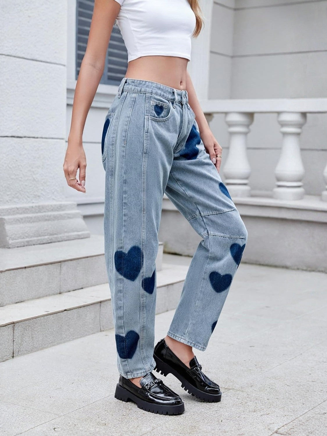 Lifeshe Low Waist Heart Barrel Jeans