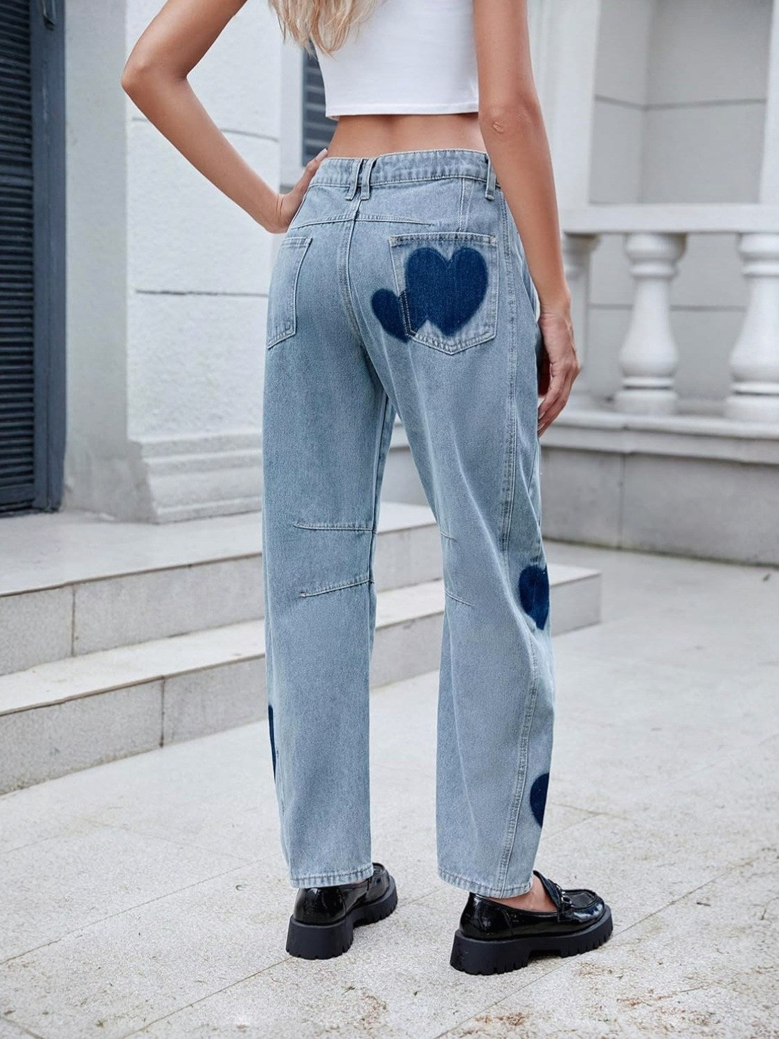 Lifeshe Low Waist Heart Barrel Jeans