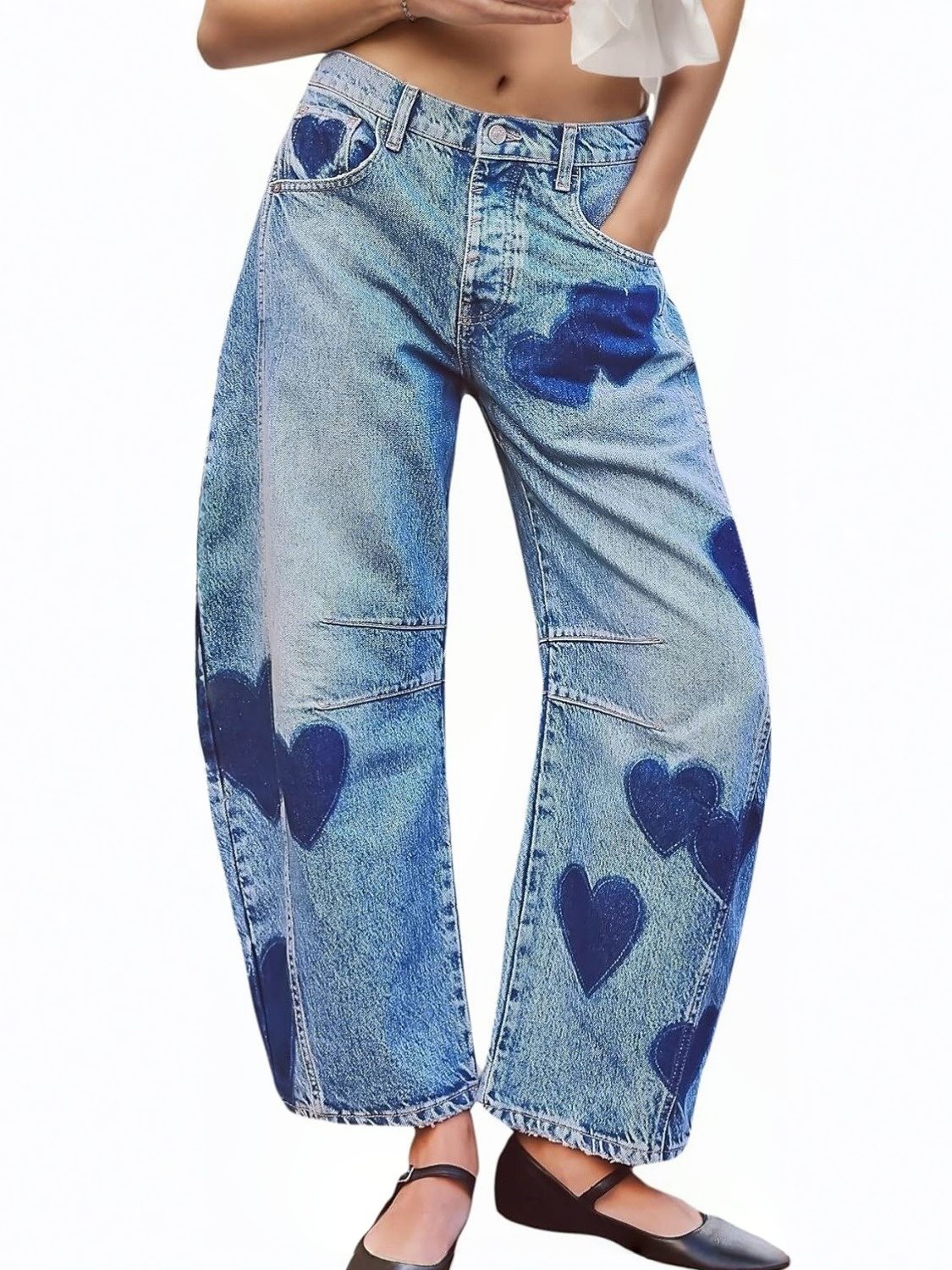 Lifeshe Low Waist Heart Barrel Jeans