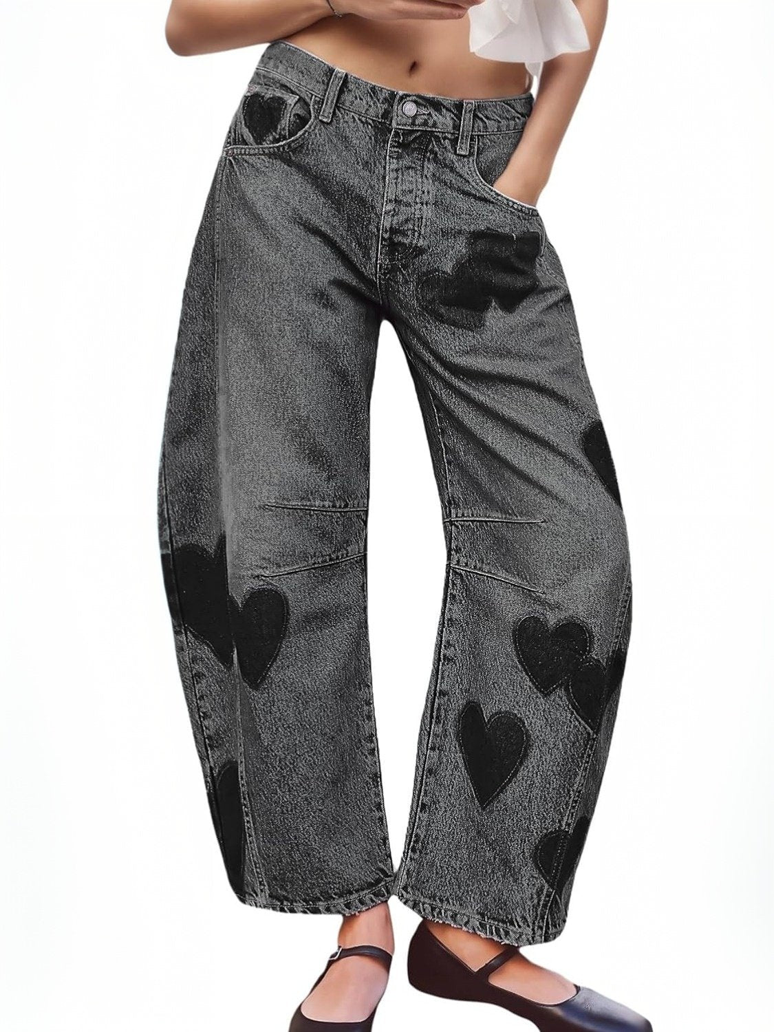 Lifeshe Low Waist Heart Barrel Jeans