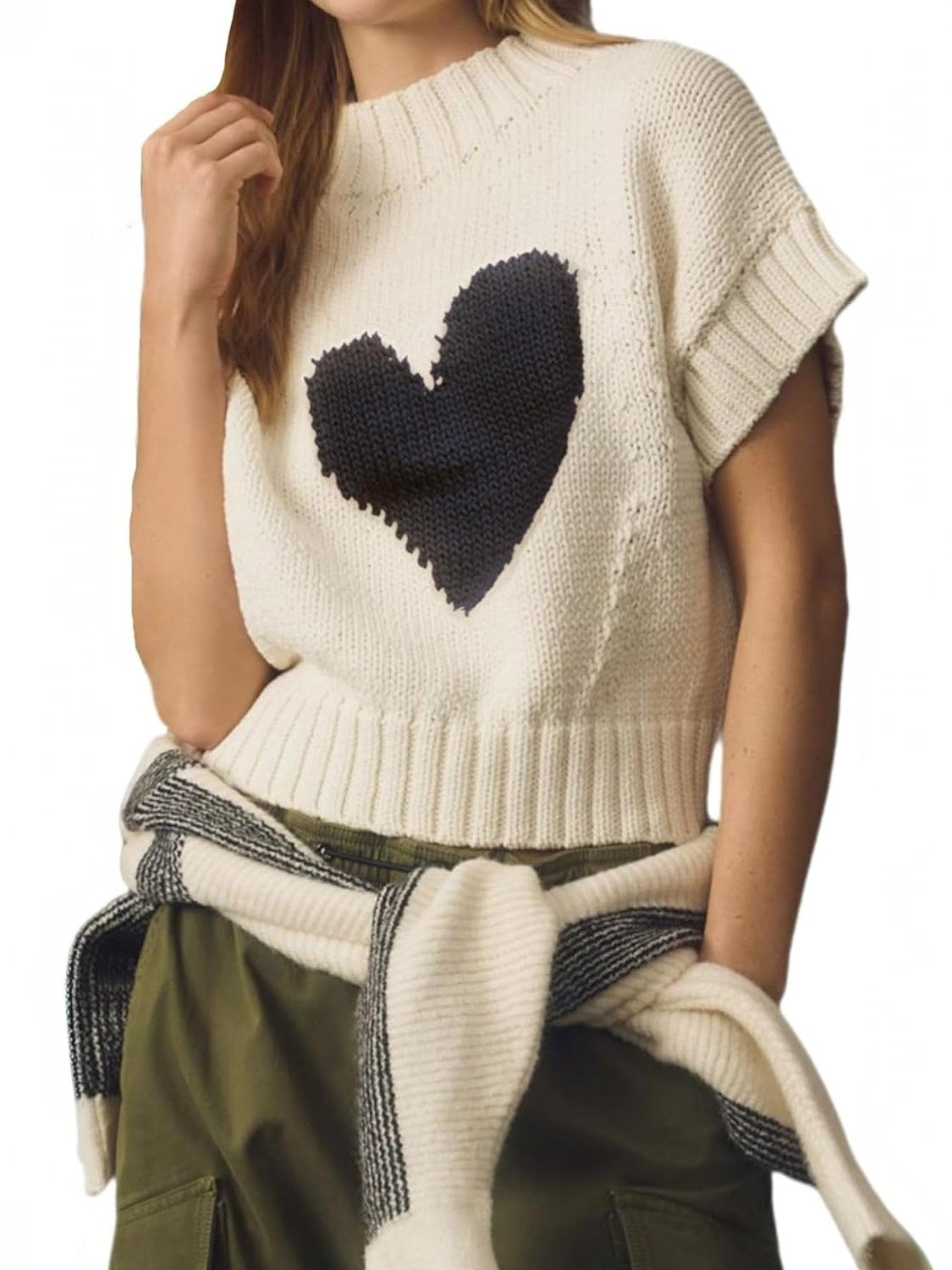 Kedera Lightweight Heart Short Sleeve Knit Top