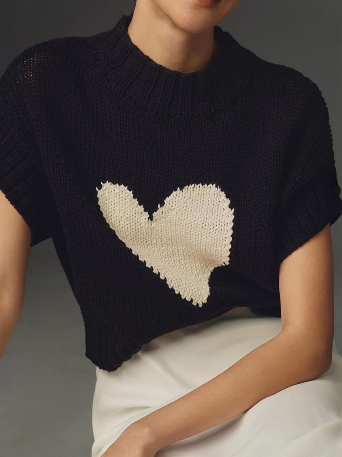 Kedera Lightweight Heart Short Sleeve Knit Top