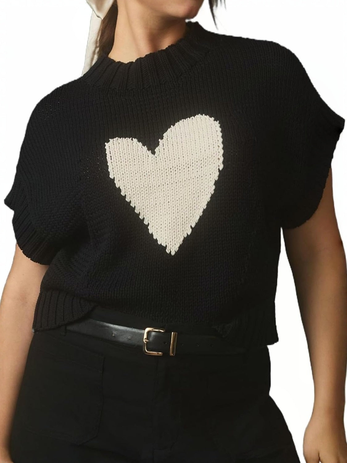 Kedera Lightweight Heart Short Sleeve Knit Top
