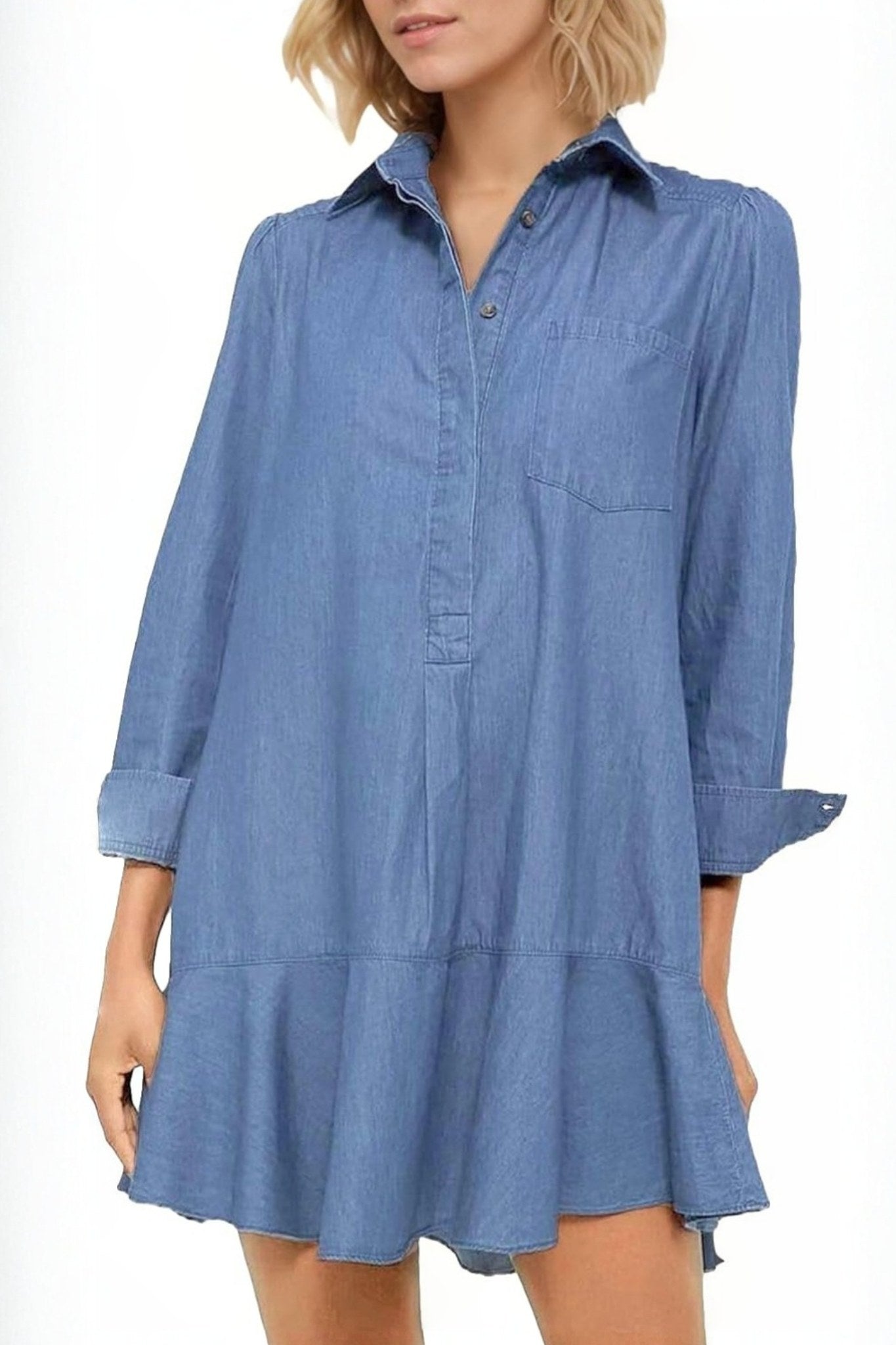 Yexpine Flowy Button Down Denim Dress