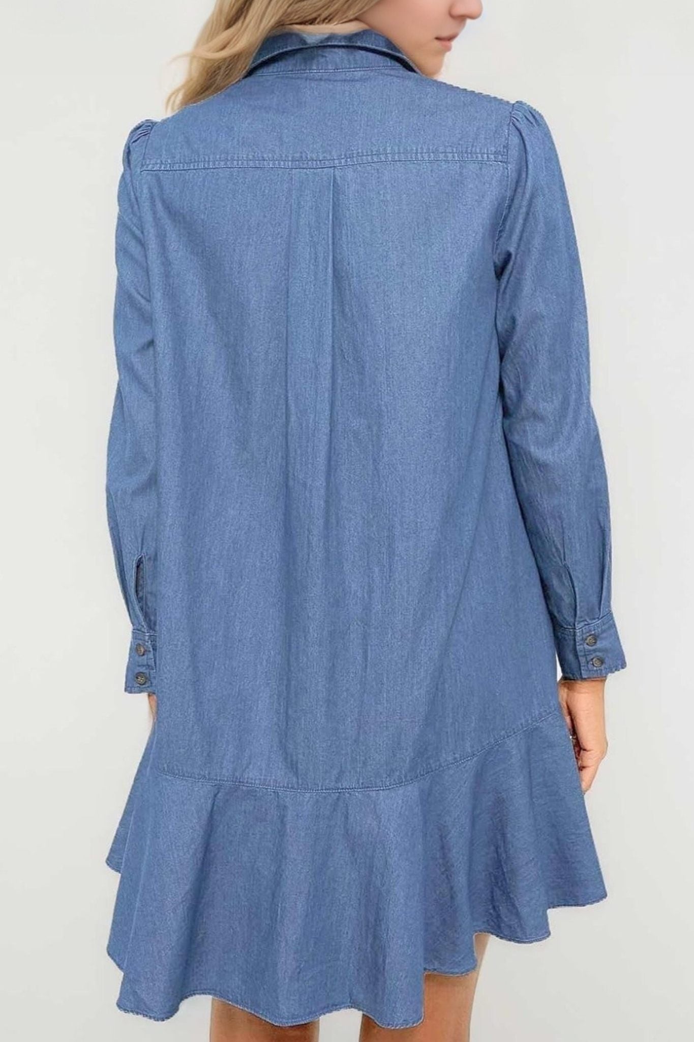 Yexpine Flowy Button Down Denim Dress