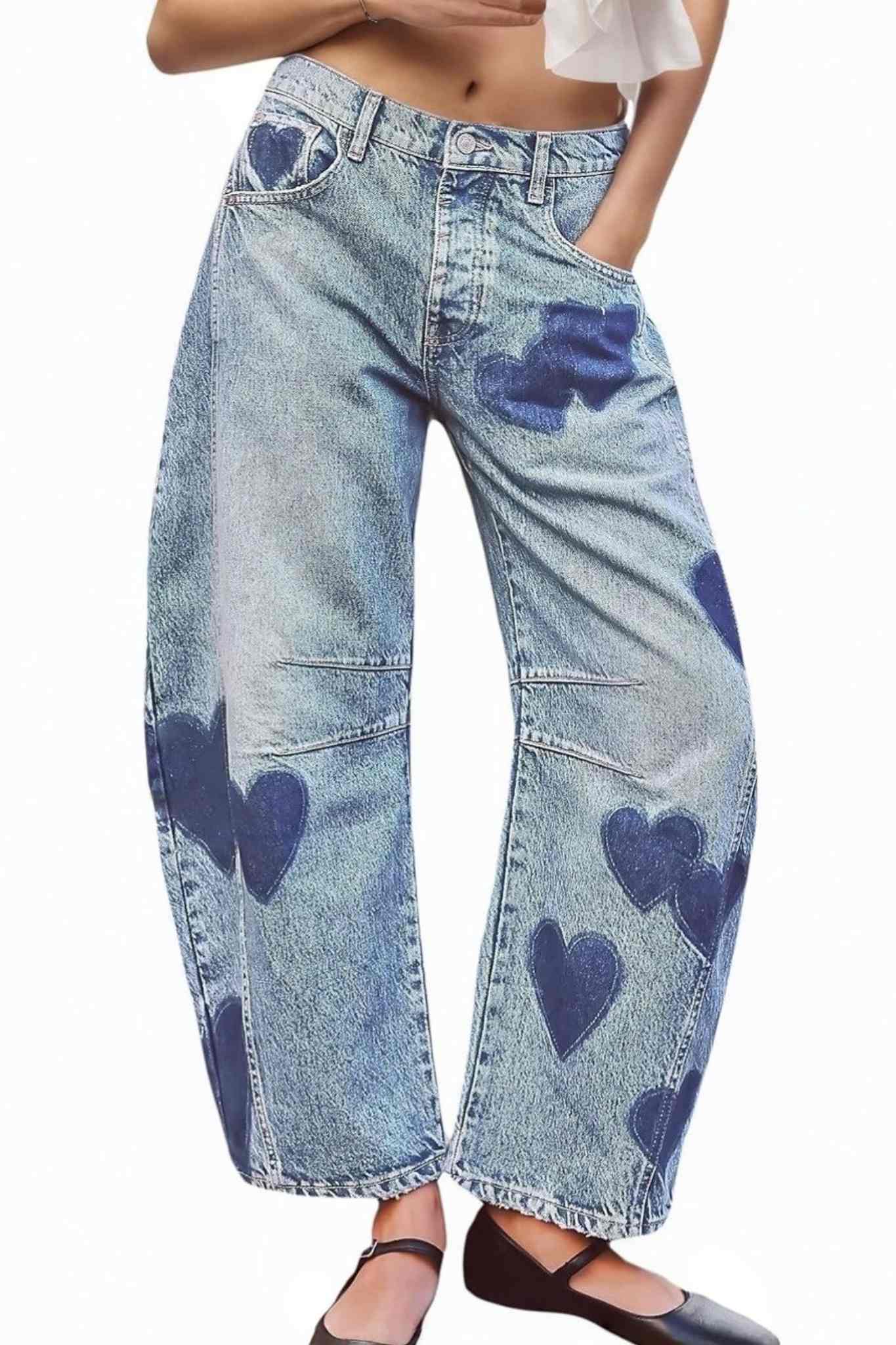 Lifeshe Low Waist Heart Barrel Jeans