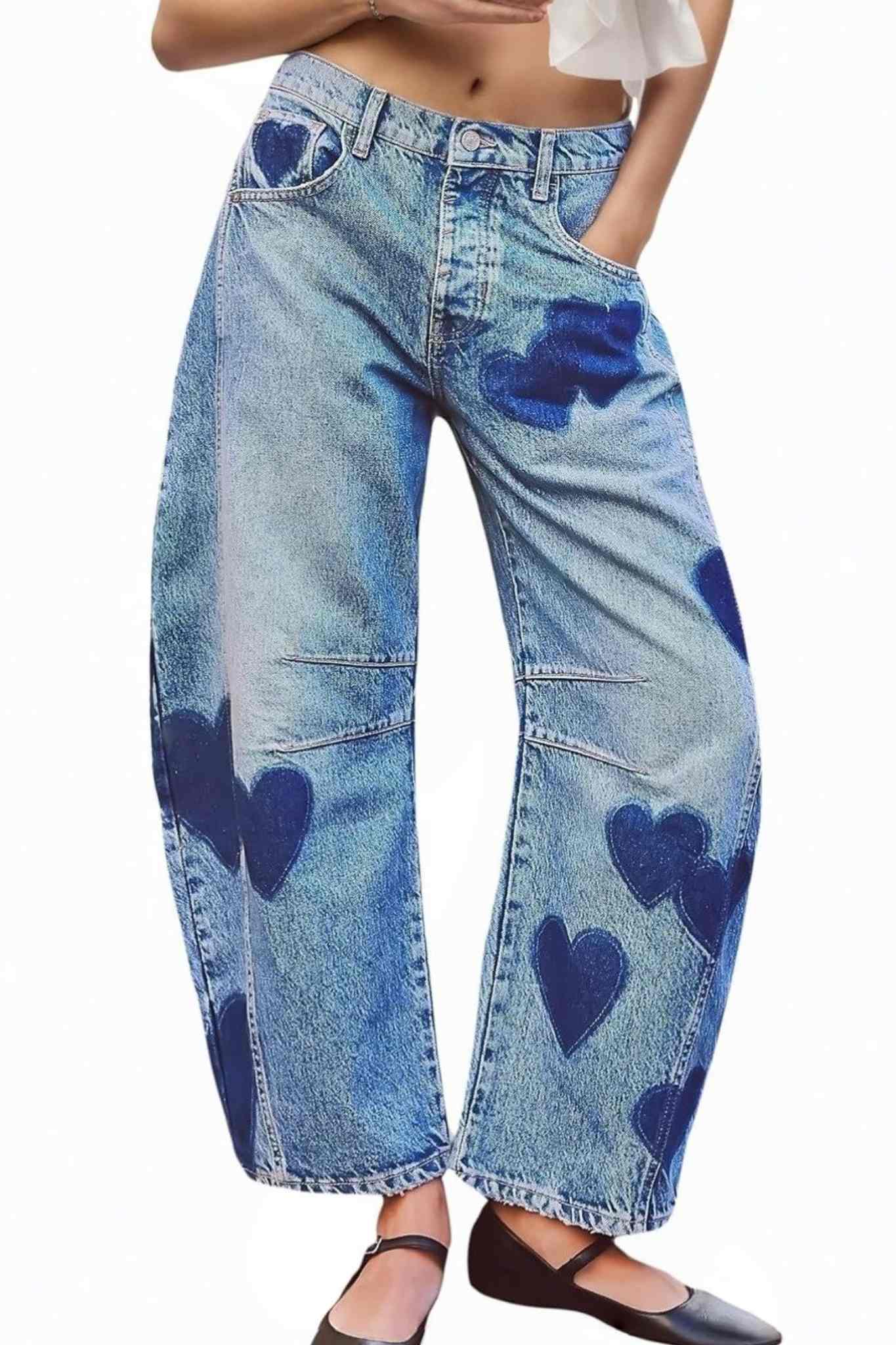 Lifeshe Low Waist Heart Barrel Jeans