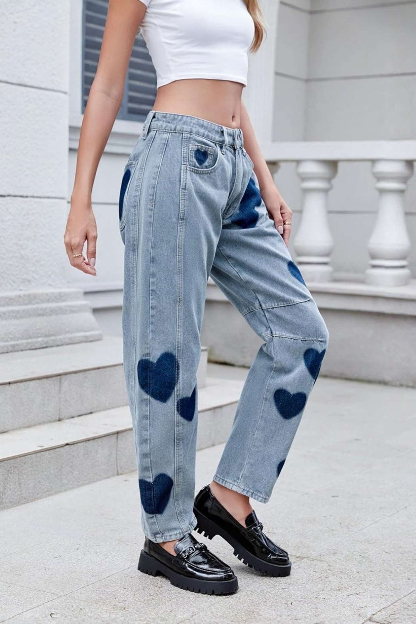 Lifeshe Low Waist Heart Barrel Jeans