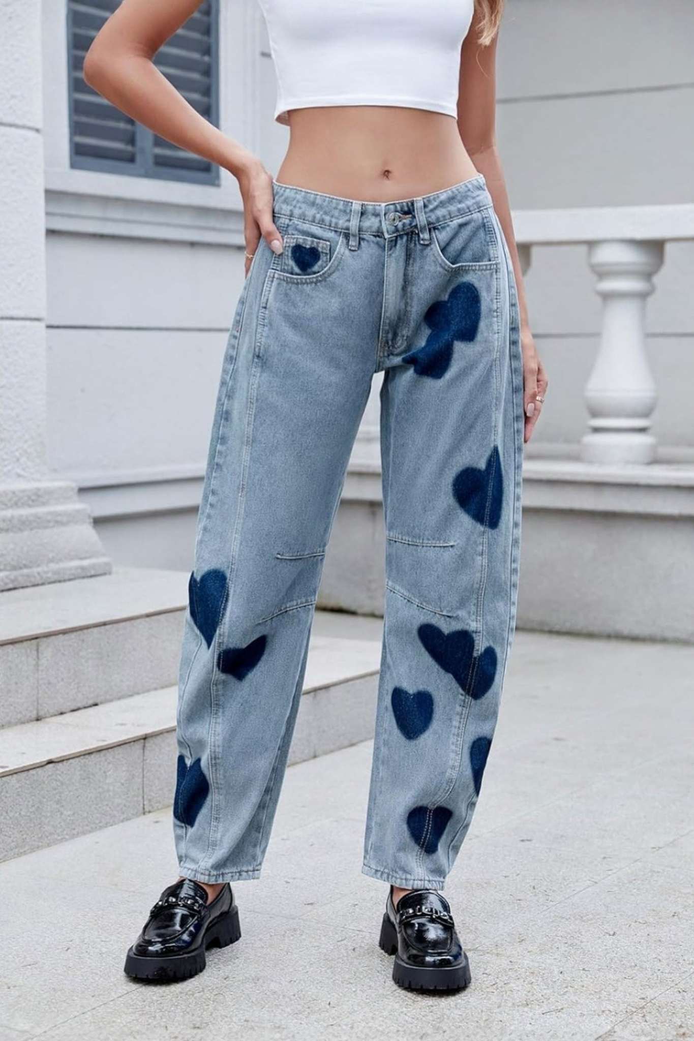 Lifeshe Low Waist Heart Barrel Jeans