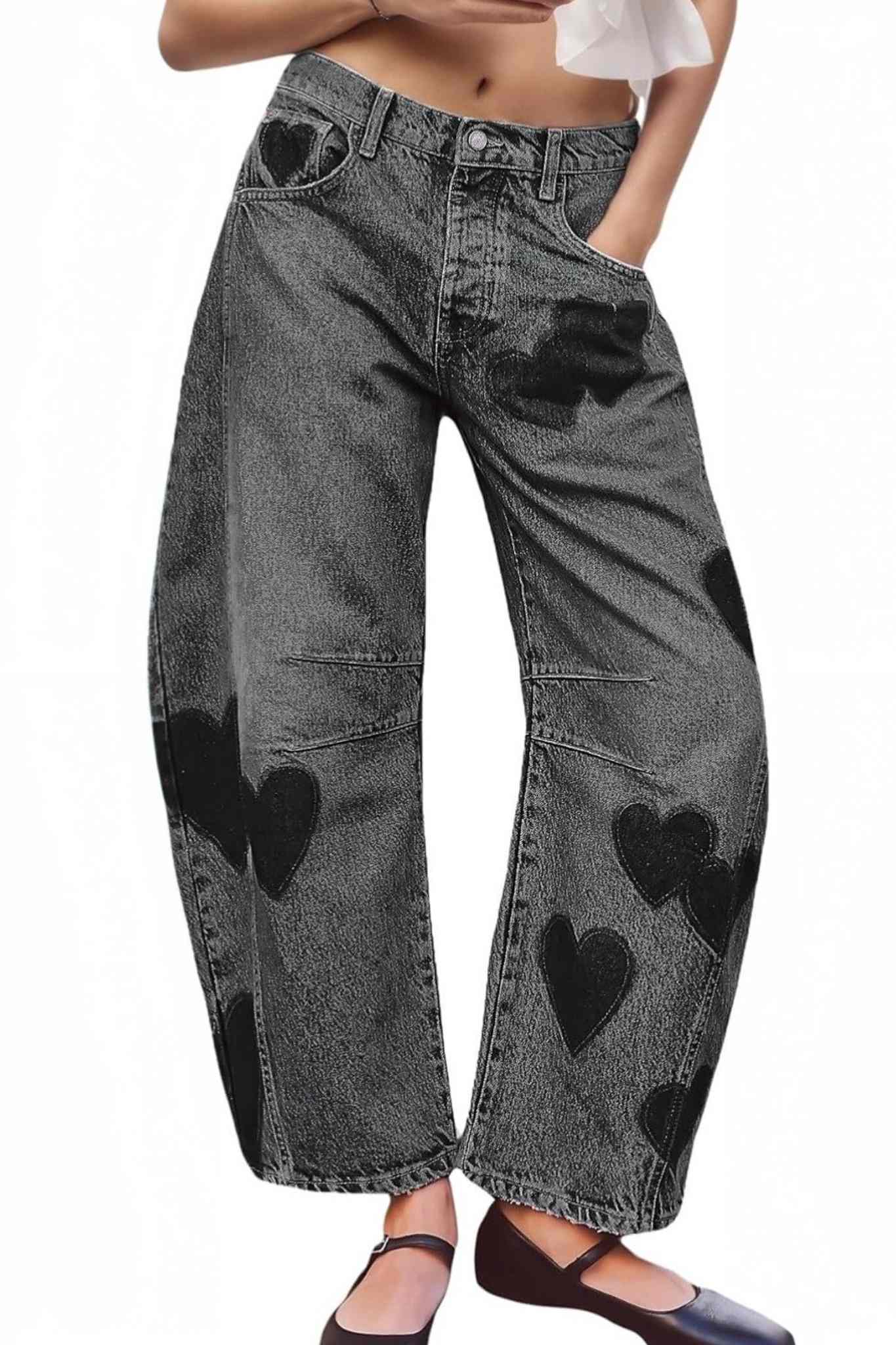 Lifeshe Low Waist Heart Barrel Jeans