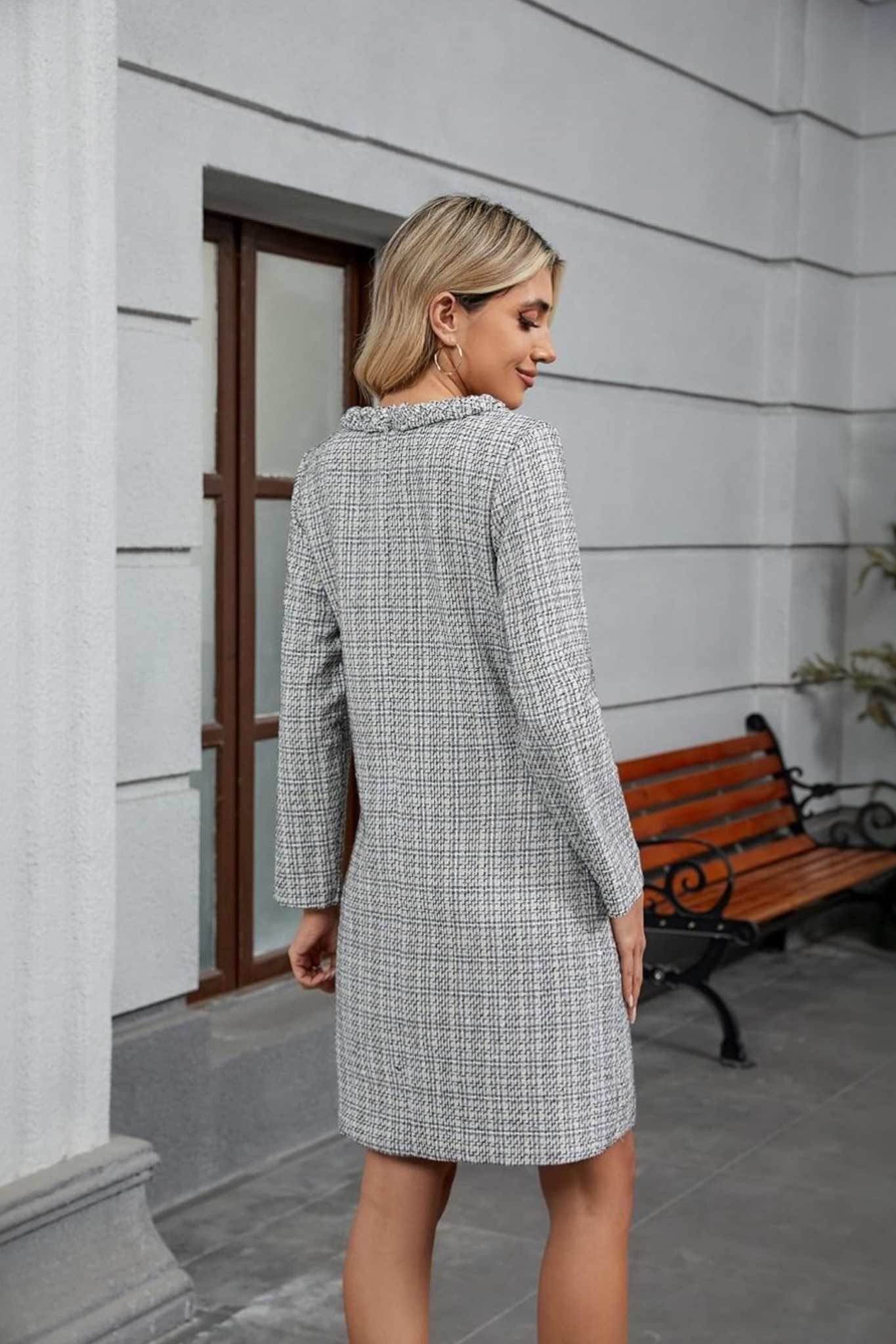 Lifeshe Elegant Tweed Short Dress For Work And Party
