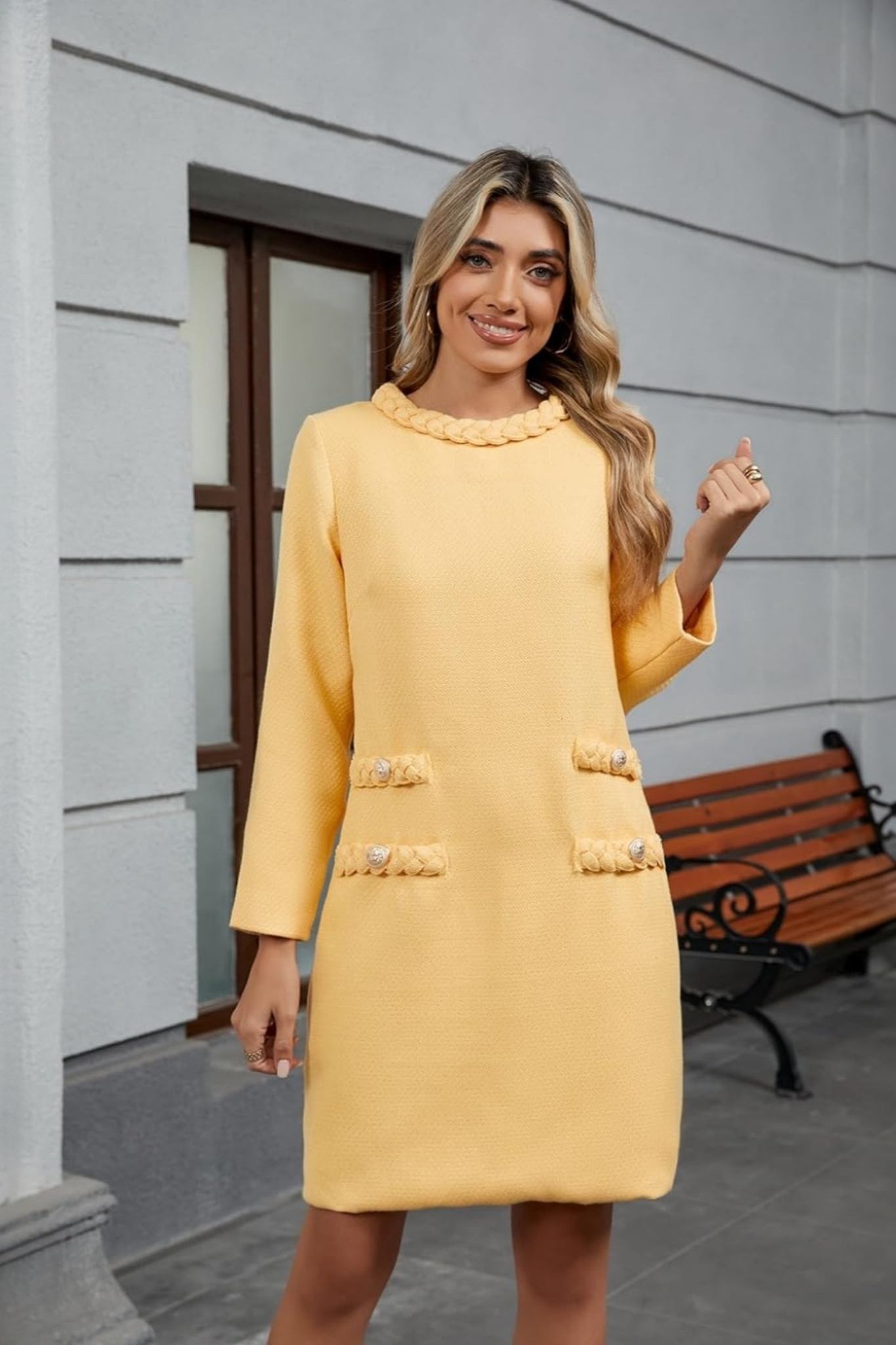 Lifeshe Elegant Tweed Short Dress For Work And Party