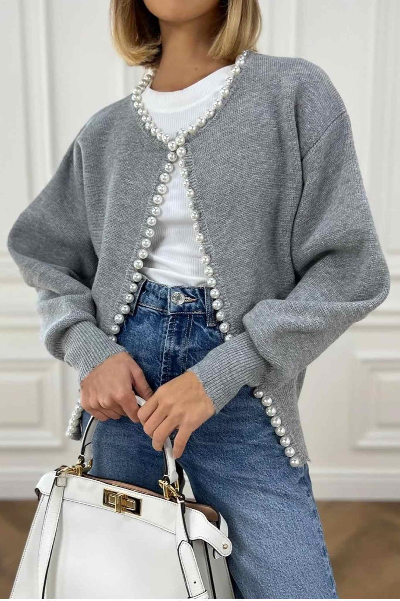 Kedera Pearl Embellished Knit Cardigan