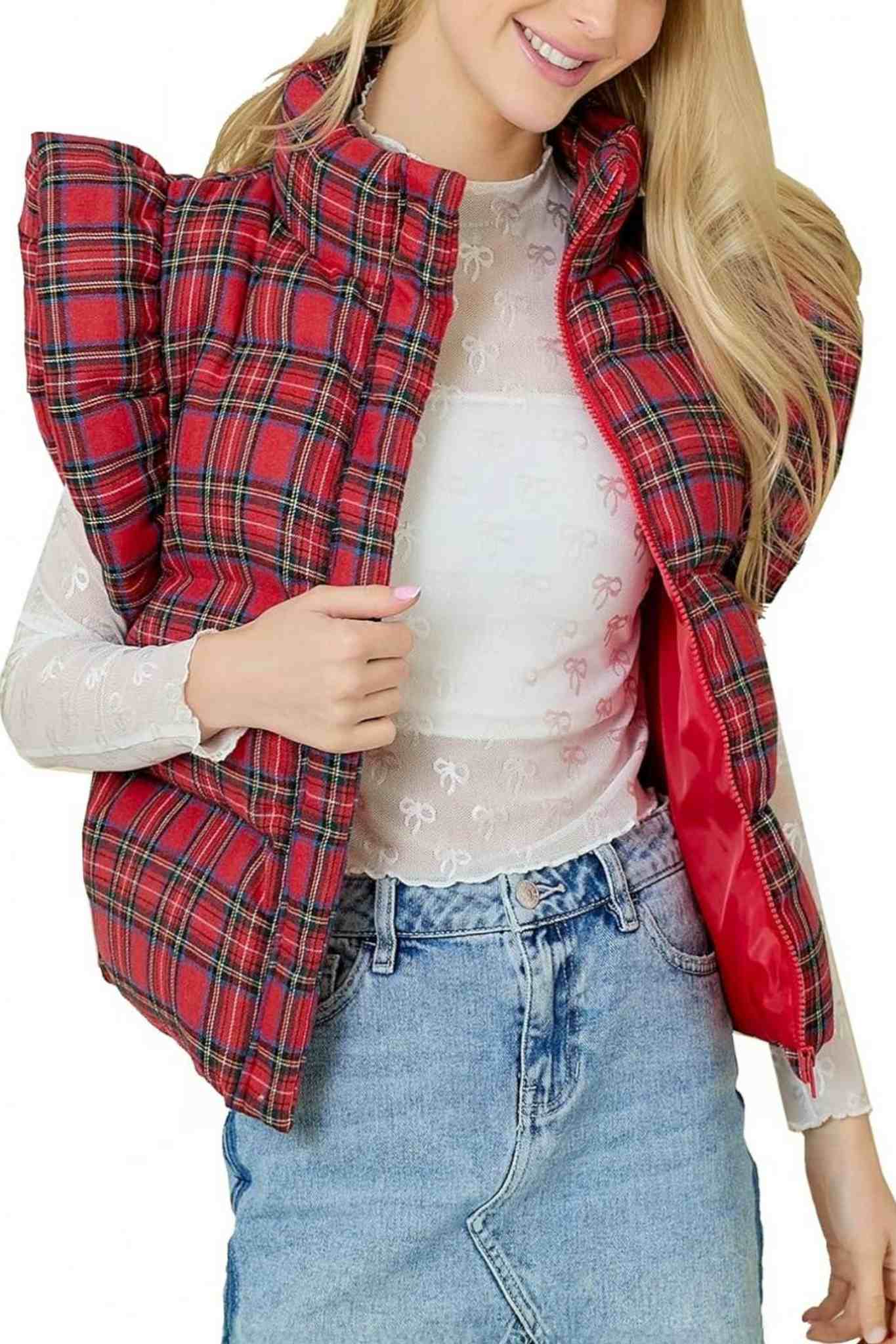 Kedera Ruffle Sleeve Puffer Vest With Pockets