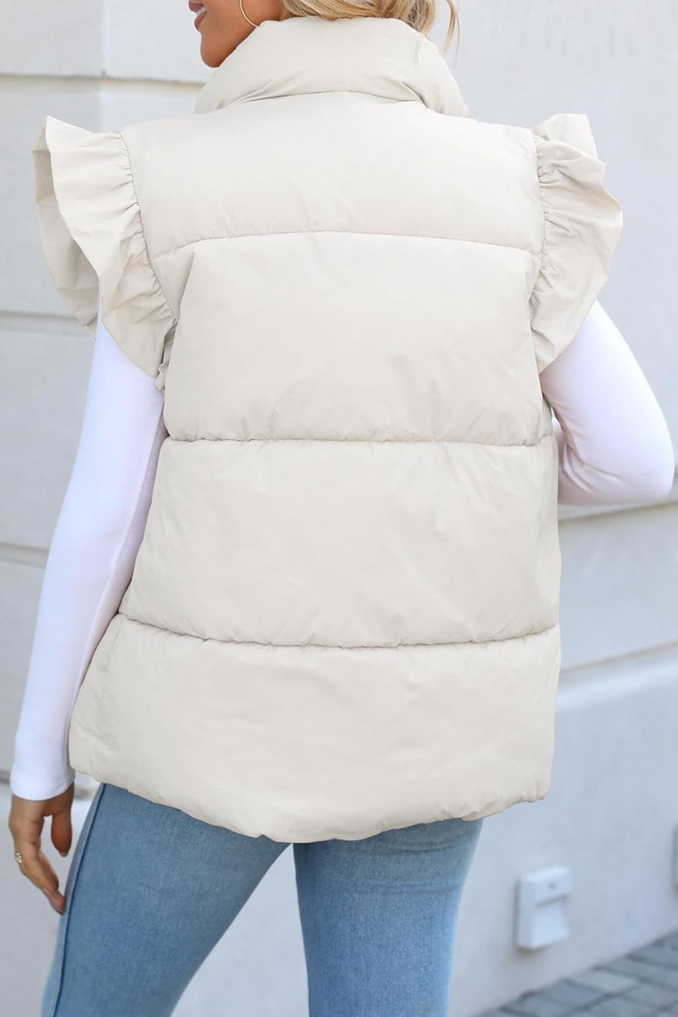 Kedera Ruffle Sleeve Puffer Vest With Pockets