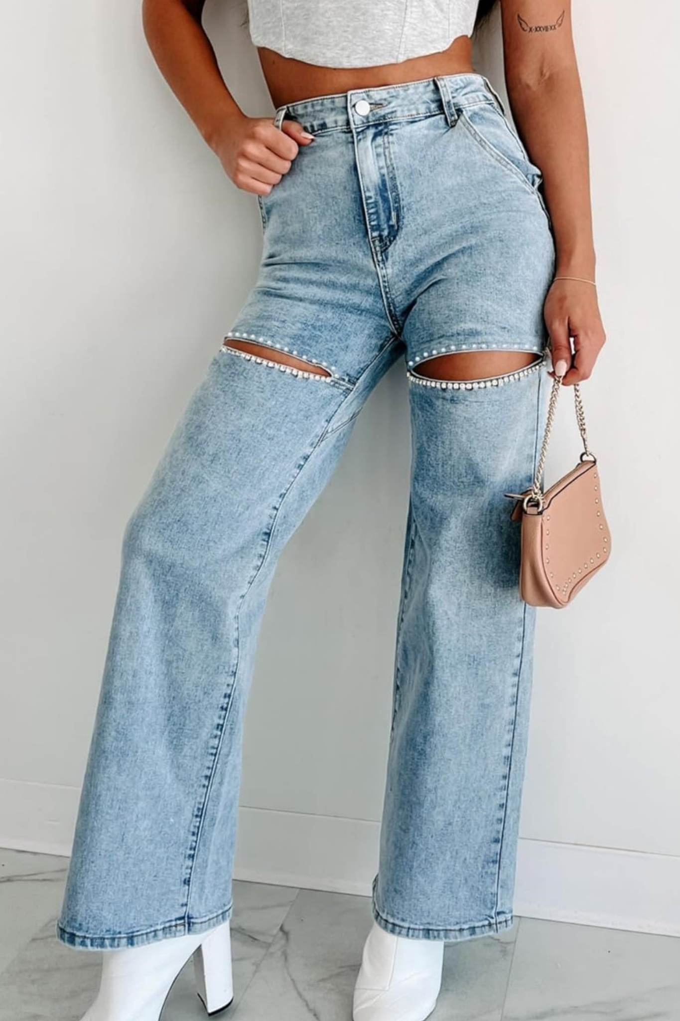 Kedera Rhinestone High Waist Jeans