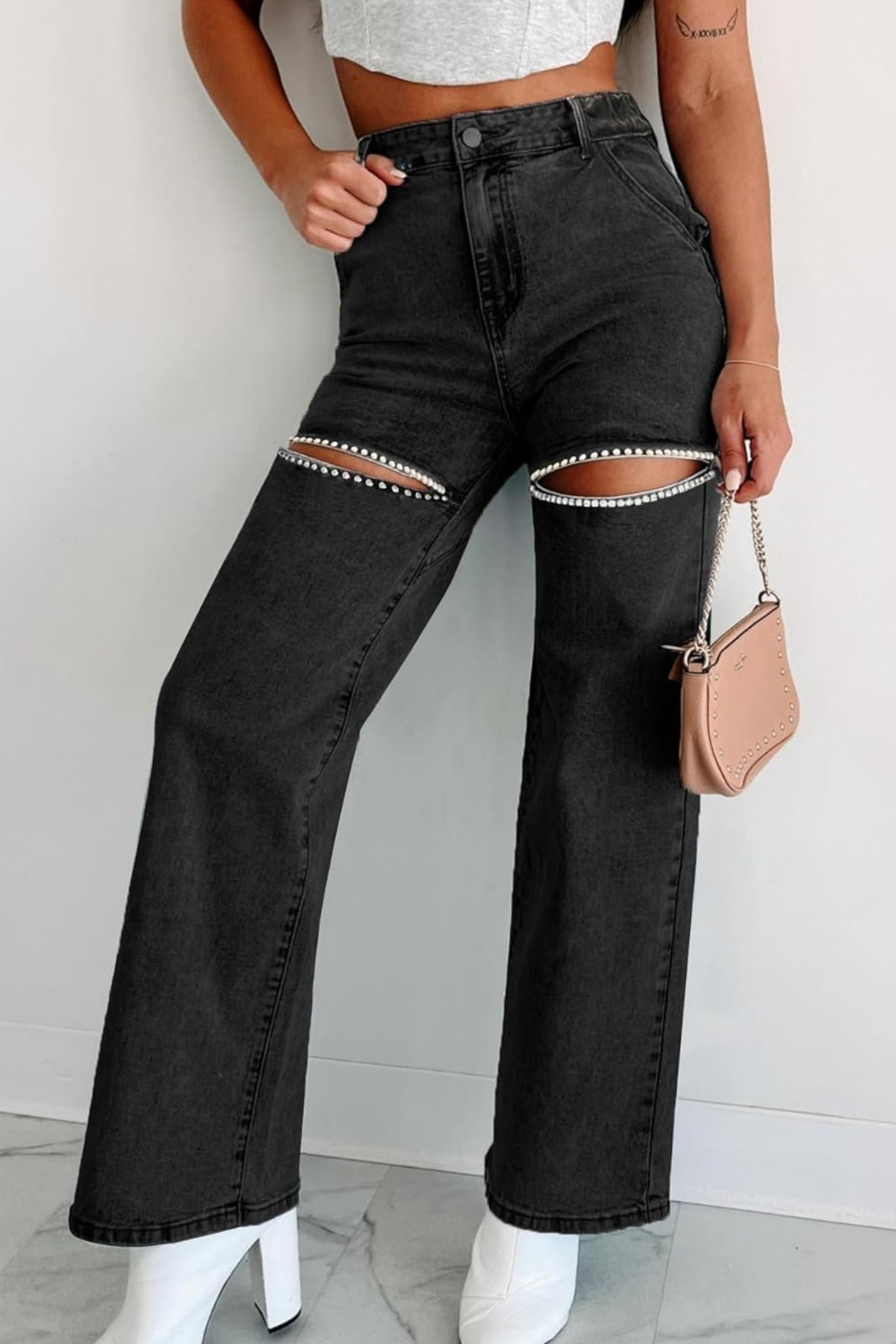 Kedera Rhinestone High Waist Jeans
