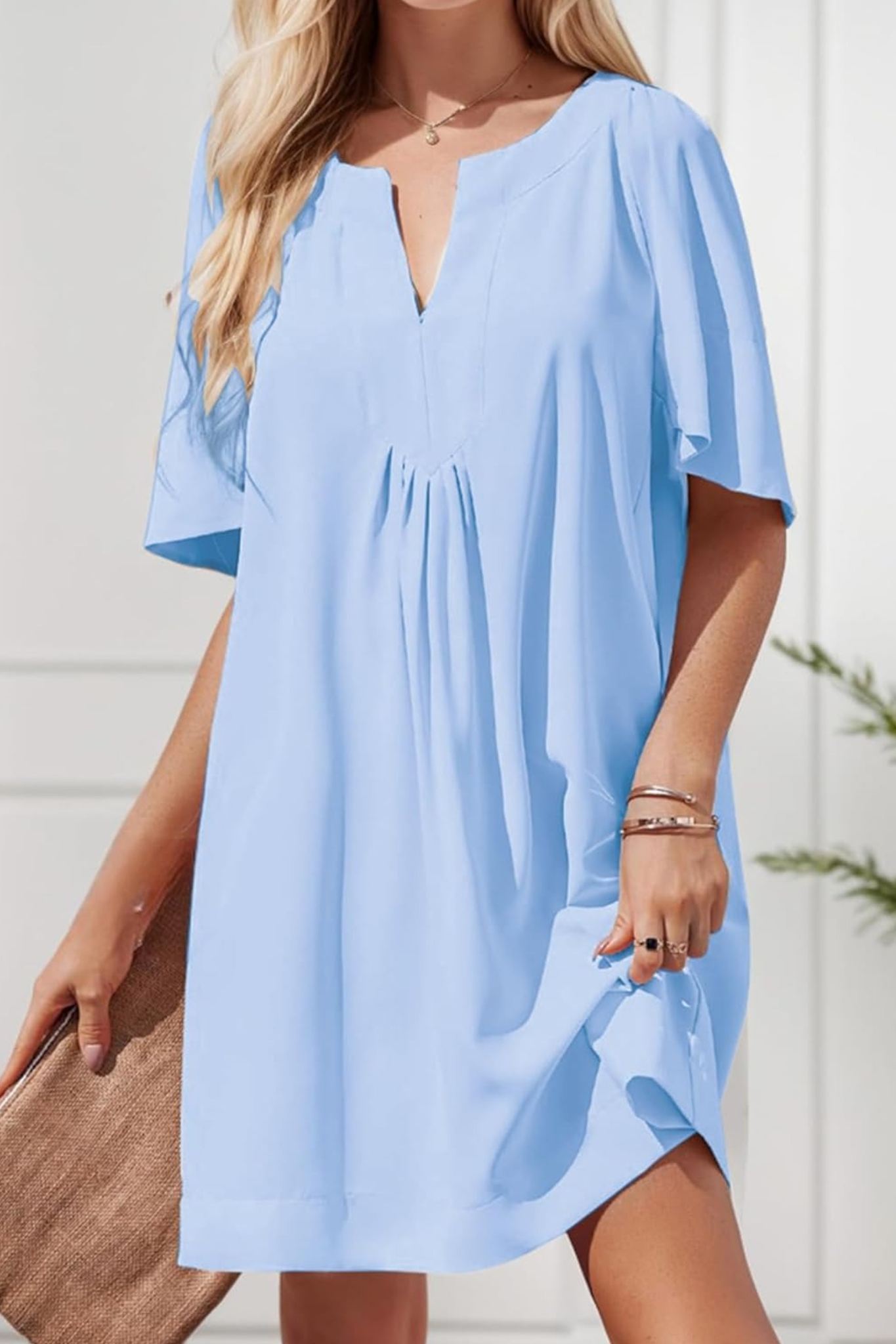 Kedera Loose Fit Flutter Sleeve V Neck Mini Dress