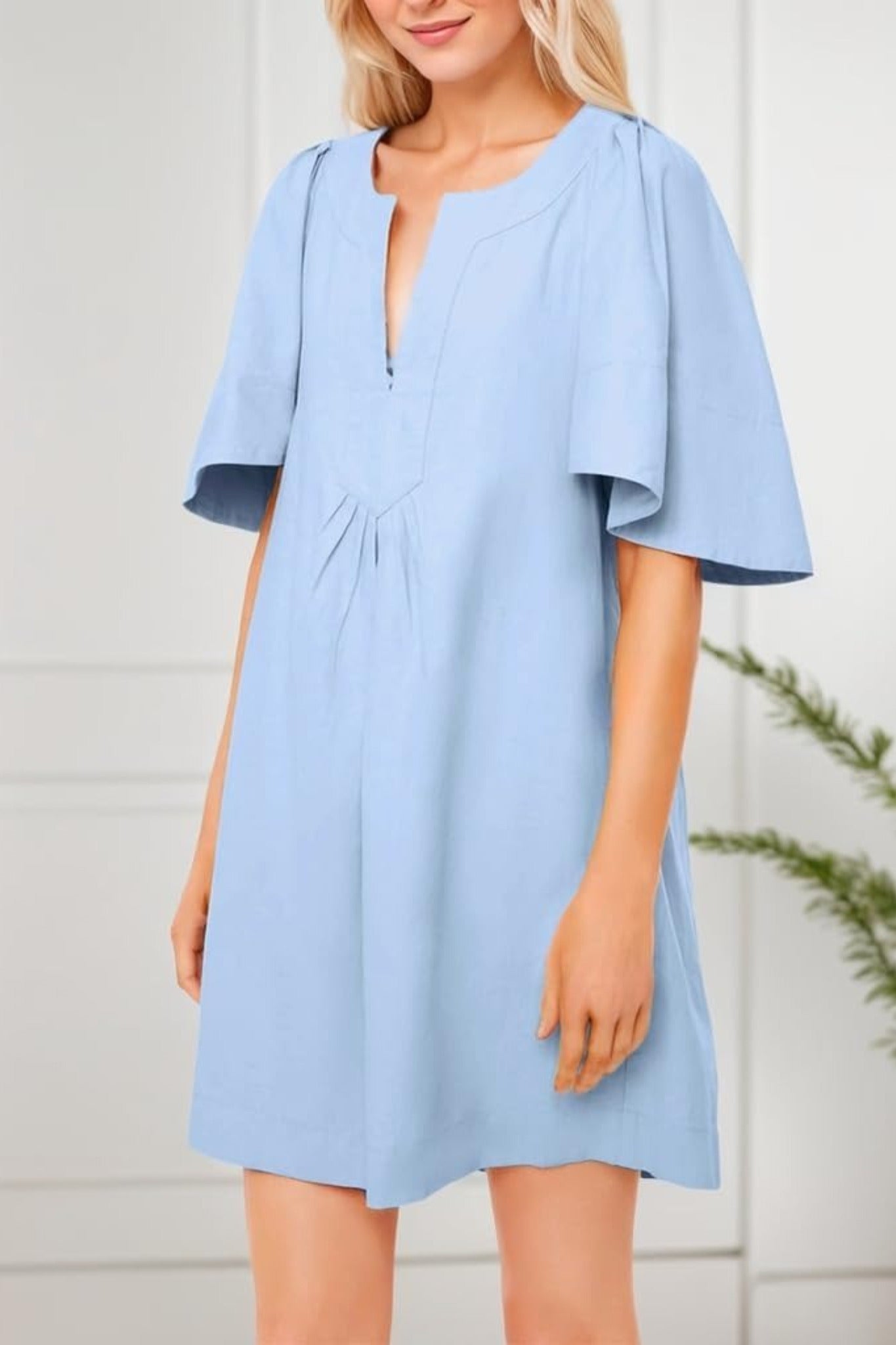 Kedera Loose Fit Flutter Sleeve V Neck Mini Dress