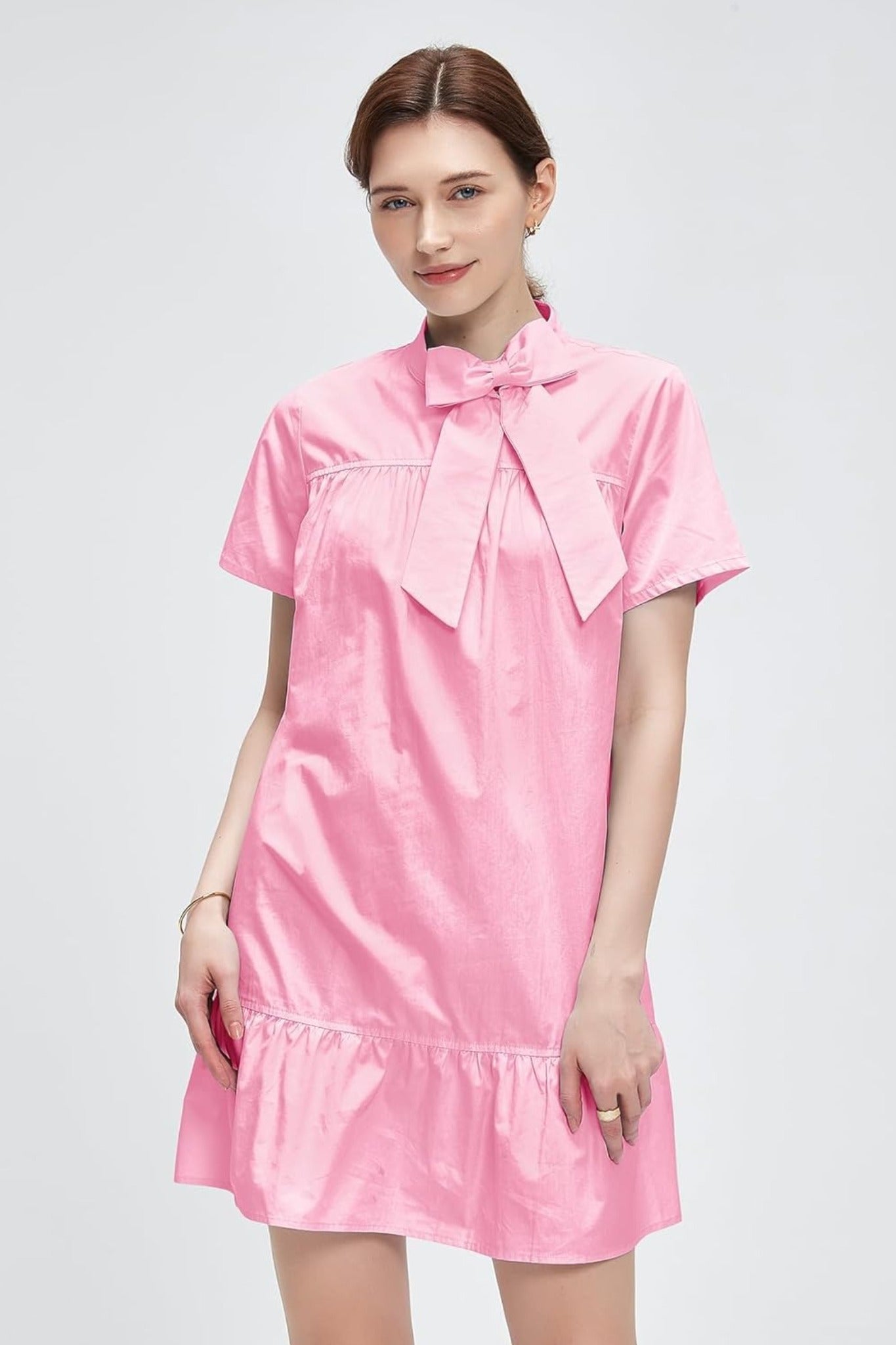 Kedera Chic Bow Tie Neck Tiered Ruffle Mini Dress