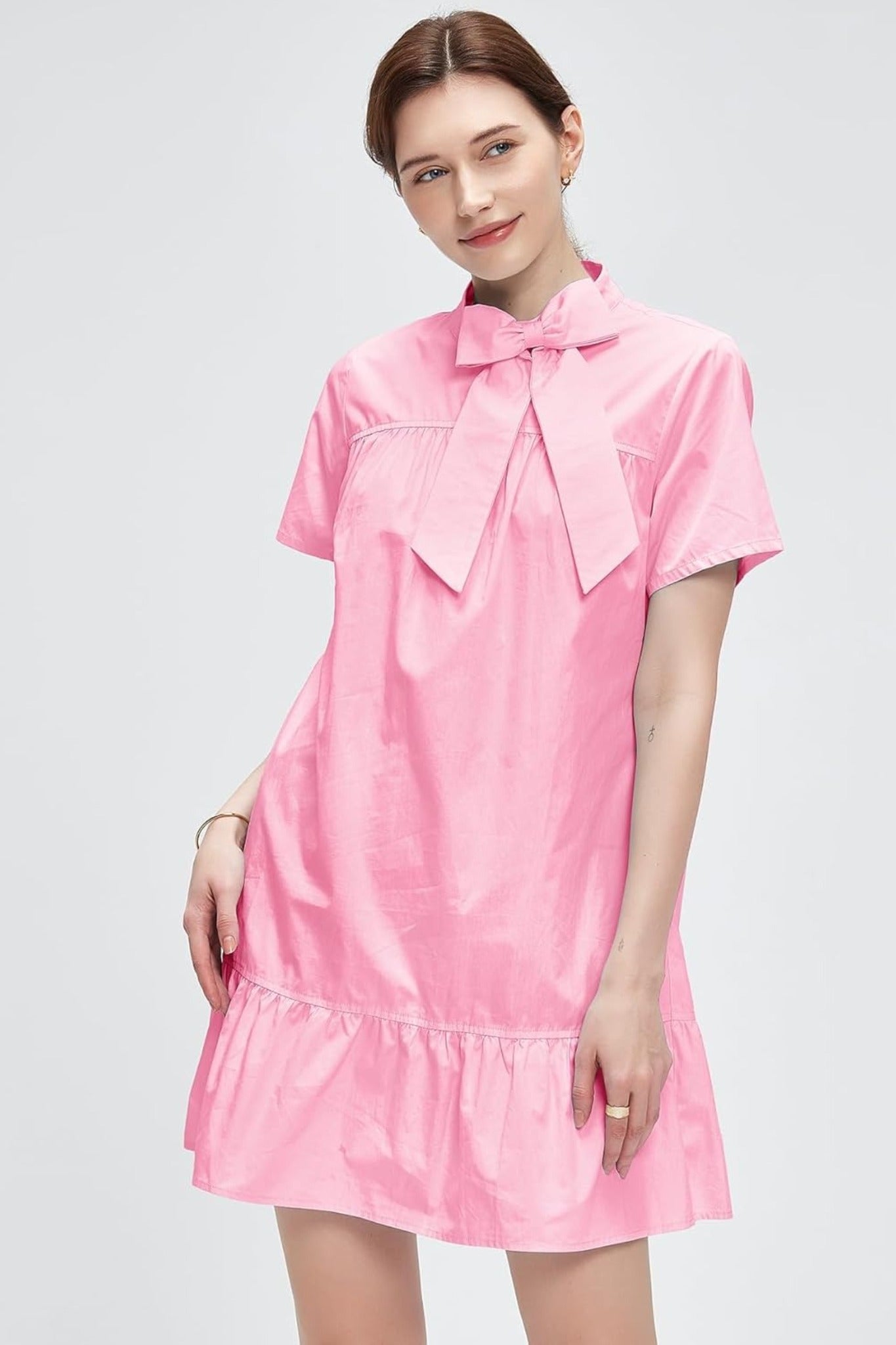 Kedera Chic Bow Tie Neck Tiered Ruffle Mini Dress