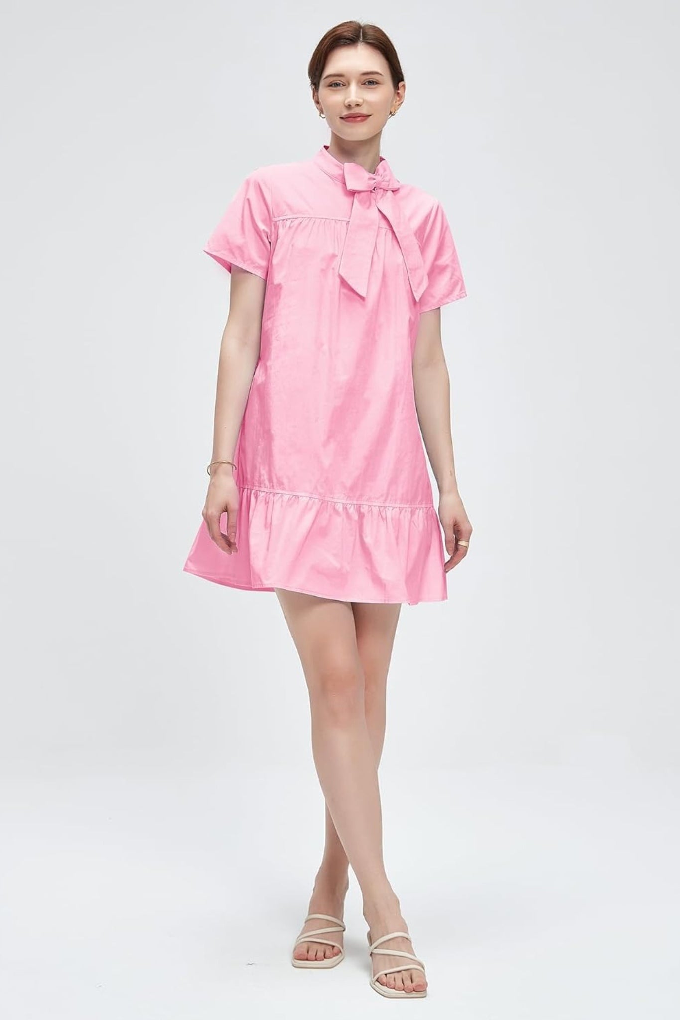 Kedera Chic Bow Tie Neck Tiered Ruffle Mini Dress