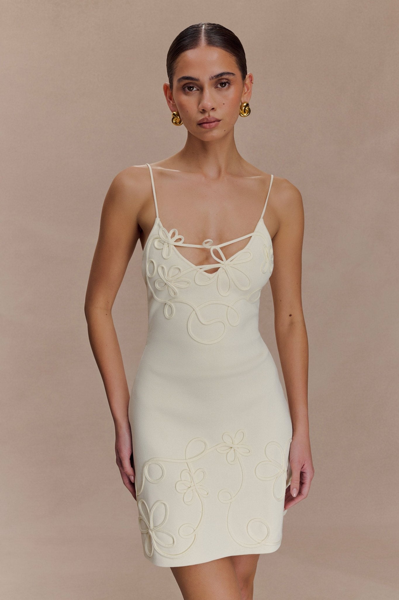 Ezabutus Floral Embroidered Knit Mini Dress – Pink & Ivory