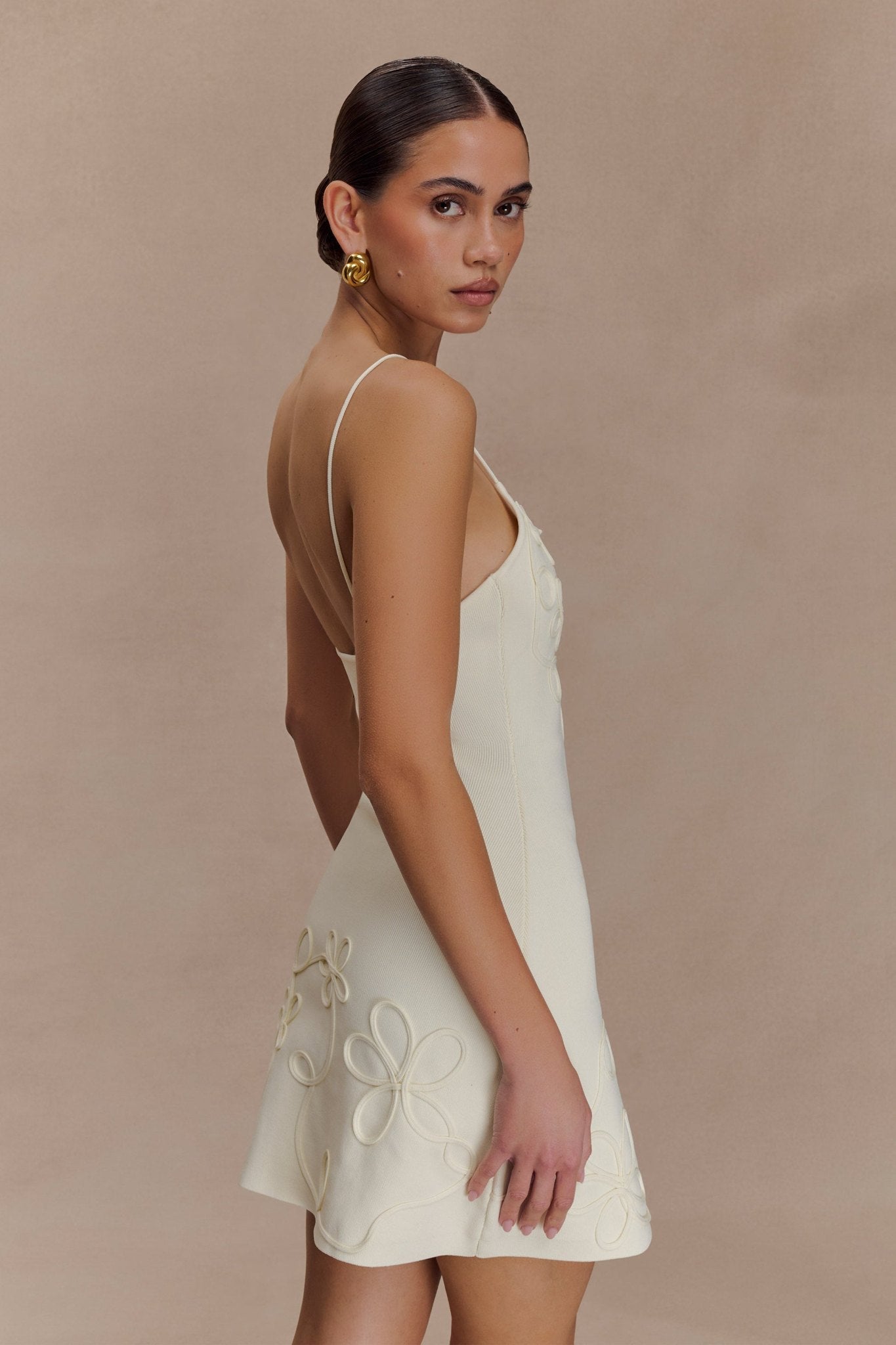 Ezabutus Floral Embroidered Knit Mini Dress – Pink & Ivory