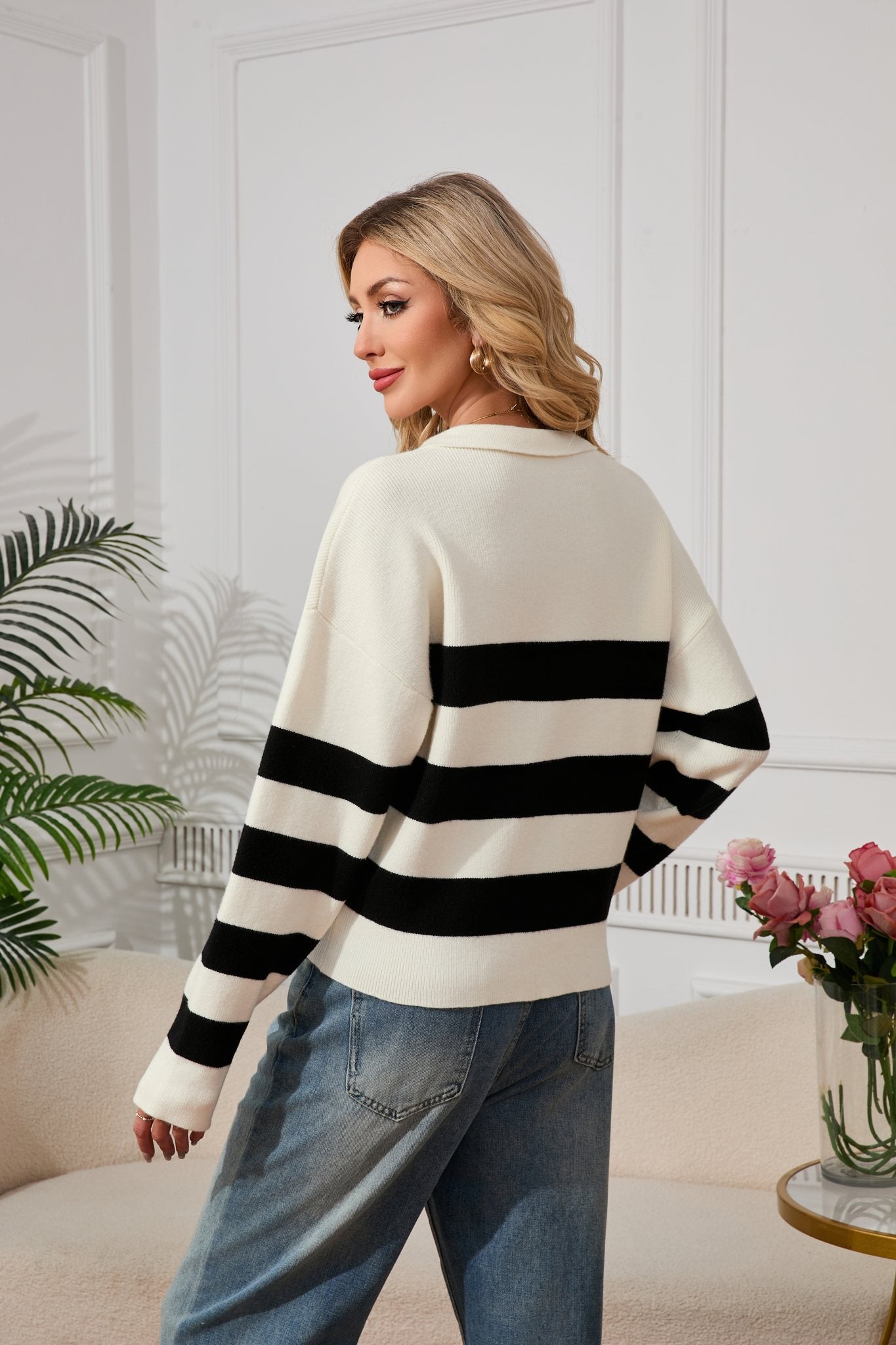 Ezabutus Striped Knit Polo Sweater – Timeless, Effortless, Chic