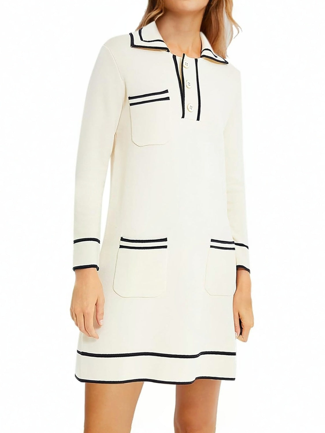 Yexpine Contrast Collar Knit Shift Dress