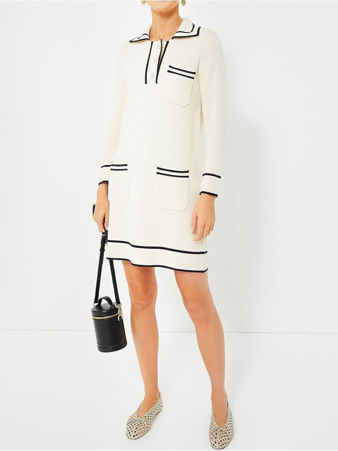 Yexpine Contrast Collar Knit Shift Dress