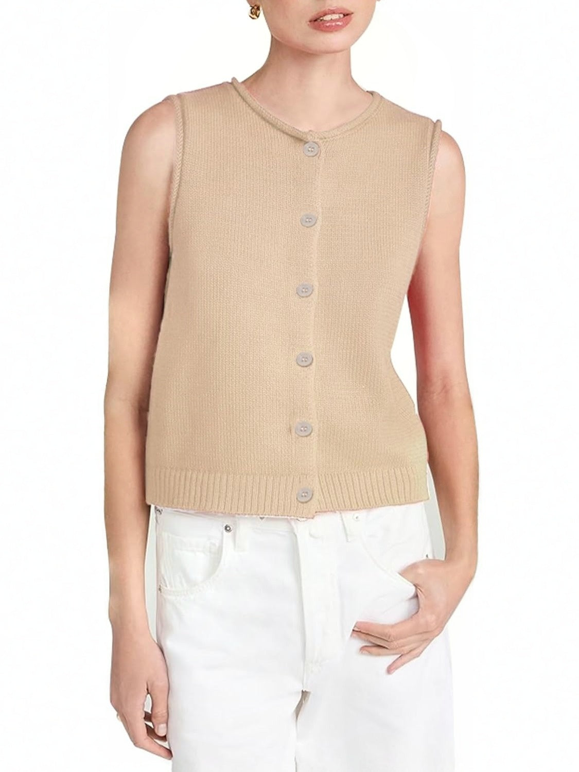 Ezapine Button Down Knit Vest – Sleeveless & Fitted