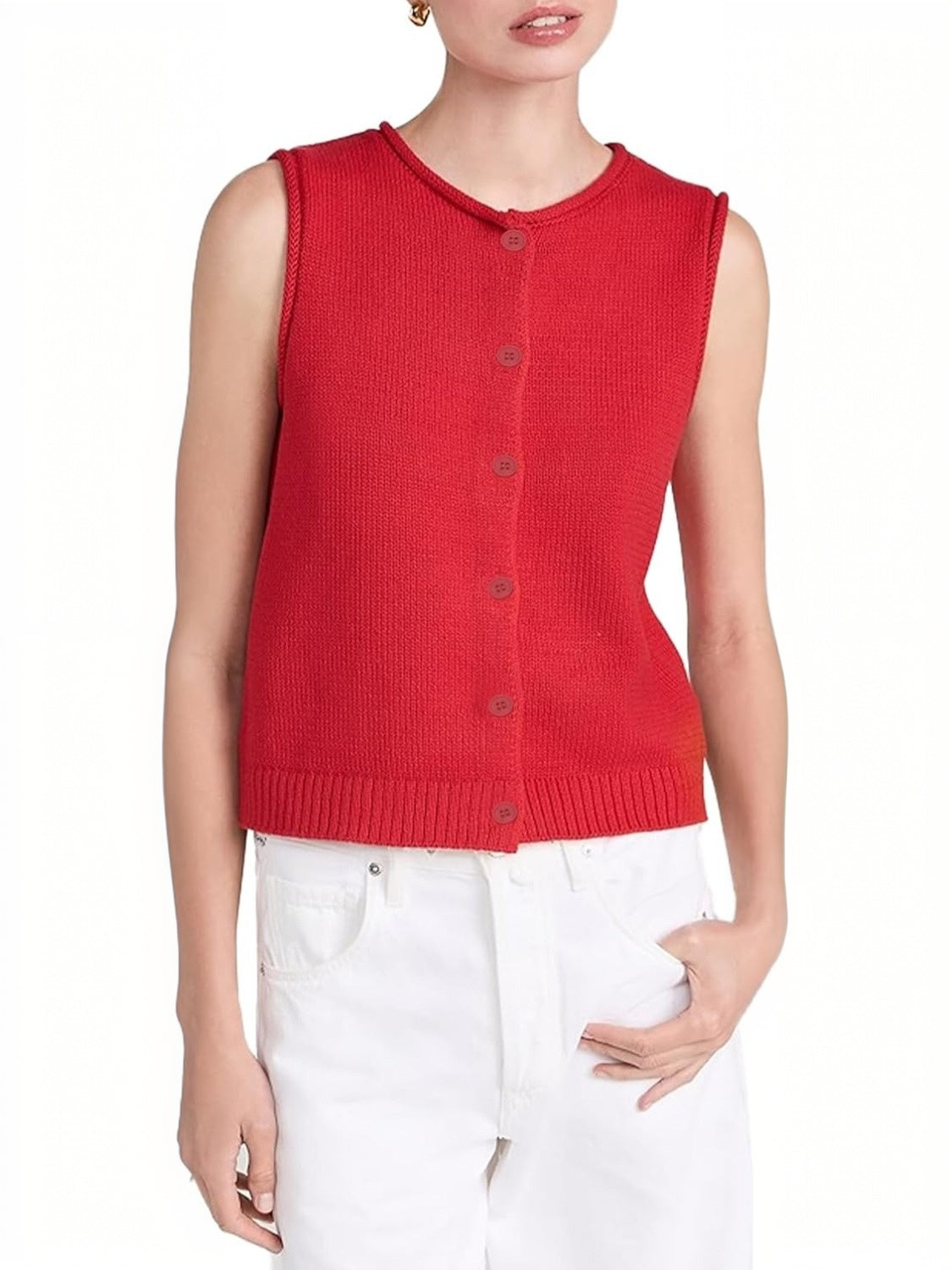 Ezapine Button Down Knit Vest – Sleeveless & Fitted